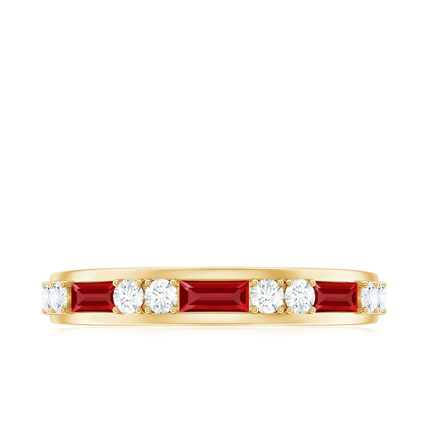 Minimal Created Ruby and Diamond Half Eternity Band Ring