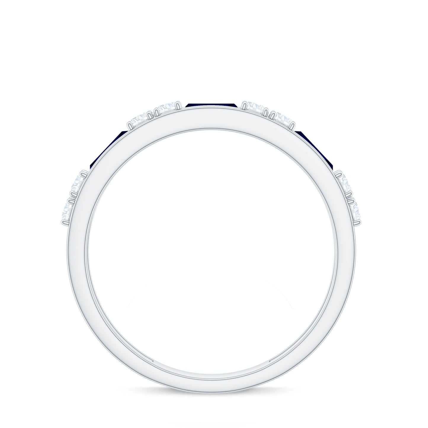 Certified Lab Grown Blue Sapphire Baguette Half Eternity Band with Diamond