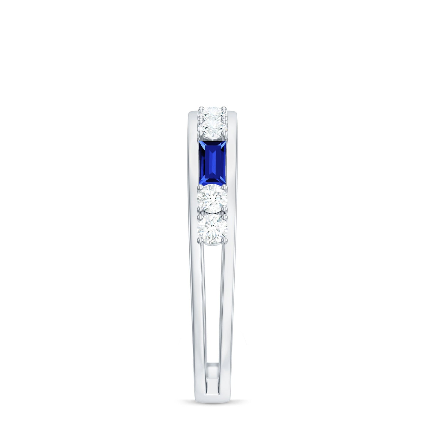 Certified Lab Grown Blue Sapphire Baguette Half Eternity Band with Diamond