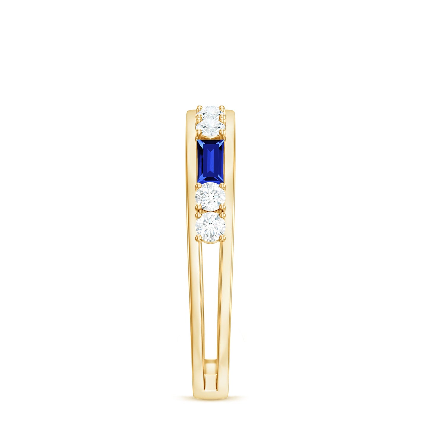 Certified Lab Grown Blue Sapphire Baguette Half Eternity Band with Diamond