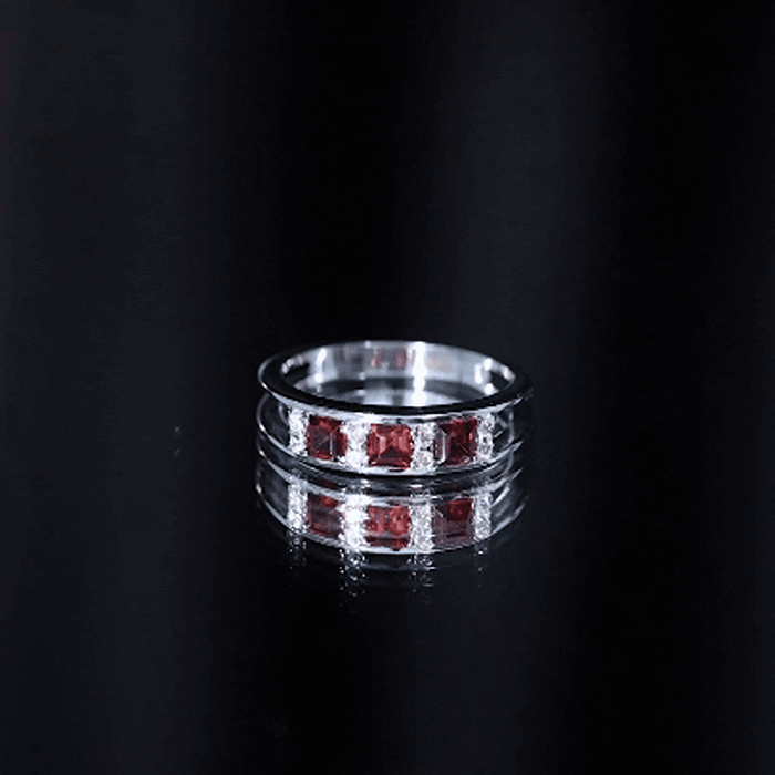 Natural Princess Cut Garnet Diamond Wedding Band