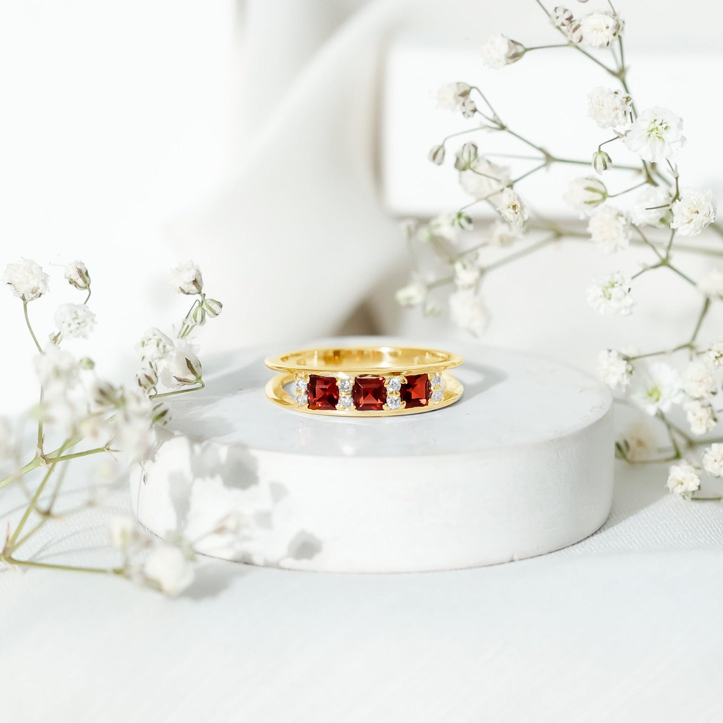 Natural Princess Cut Garnet Diamond Wedding Band