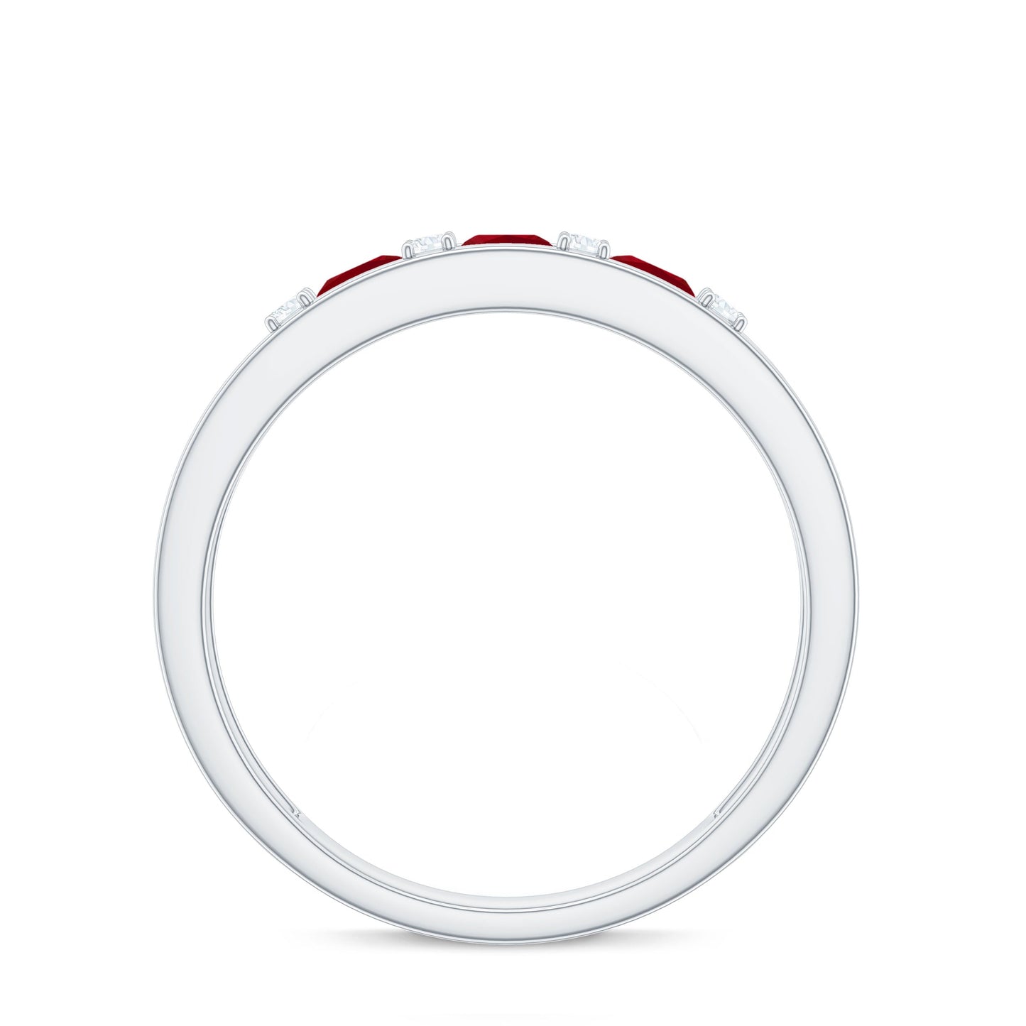 Natural Princess cut Ruby Double Band Ring with Diamond