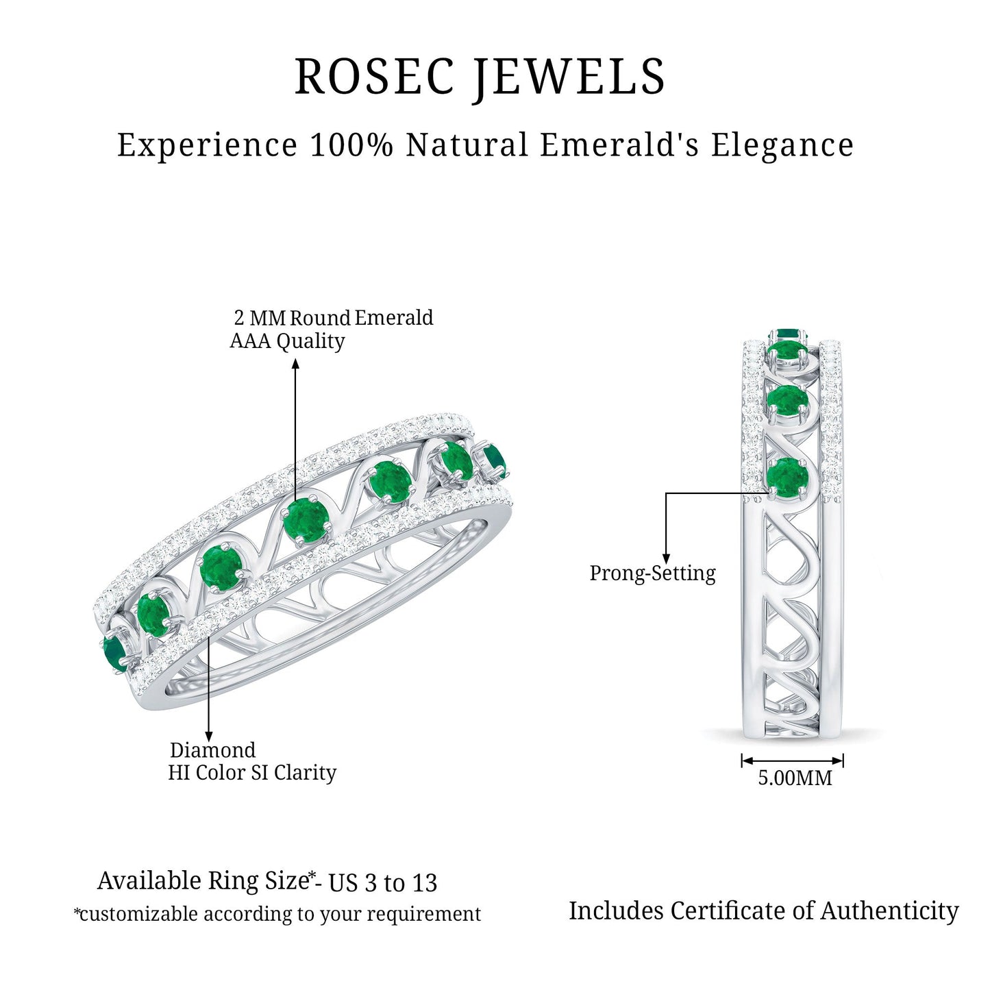 Designer Emerald Diamond Wedding Band Ring with Certificate