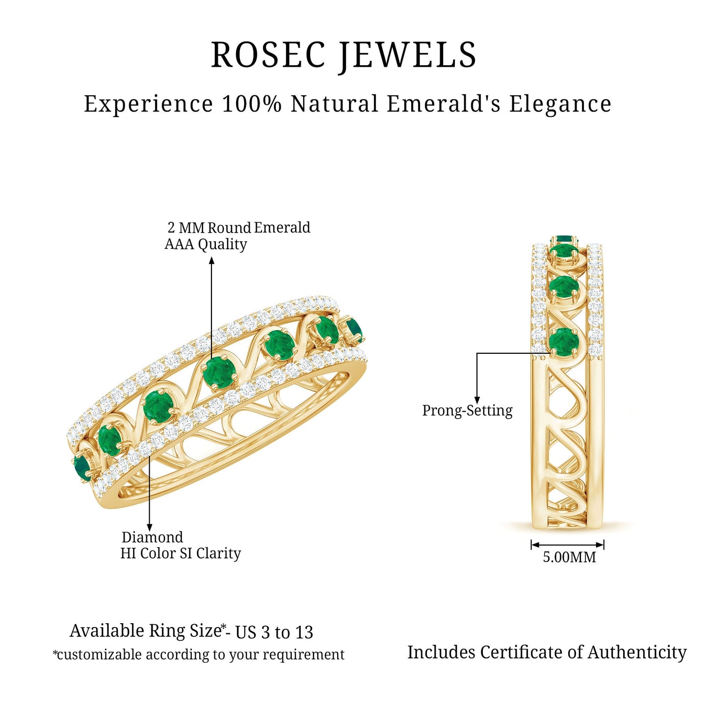Designer Emerald Diamond Wedding Band Ring with Certificate