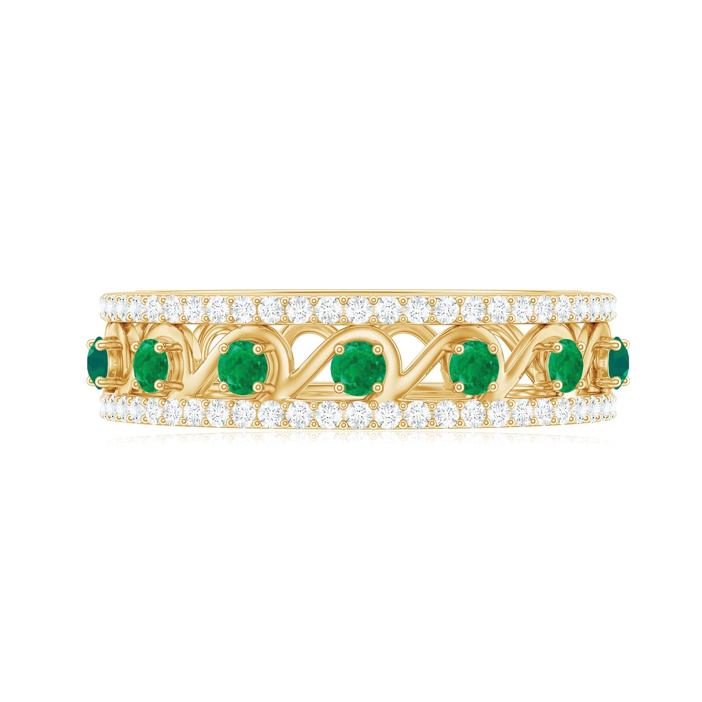Designer Emerald Diamond Wedding Band Ring with Certificate