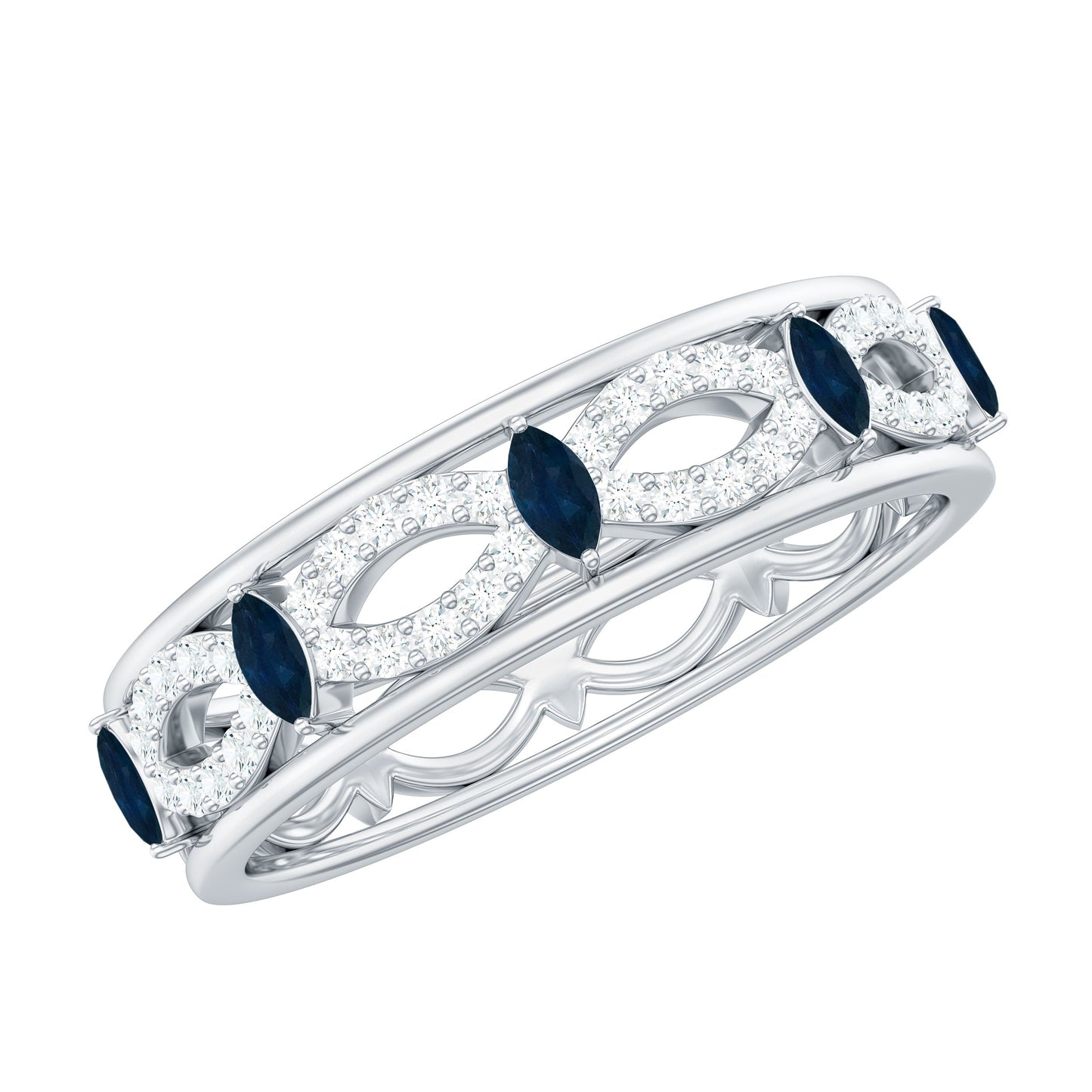 Natural Blue Sapphire Infinity Wedding Band with Diamond