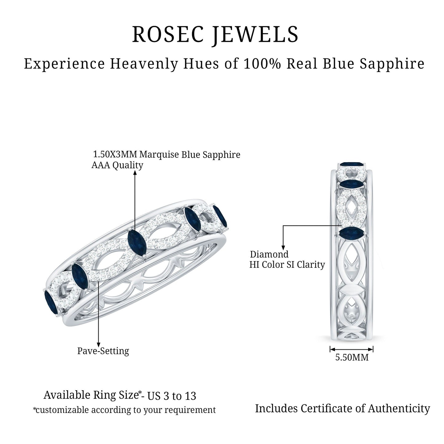 Natural Blue Sapphire Infinity Wedding Band with Diamond