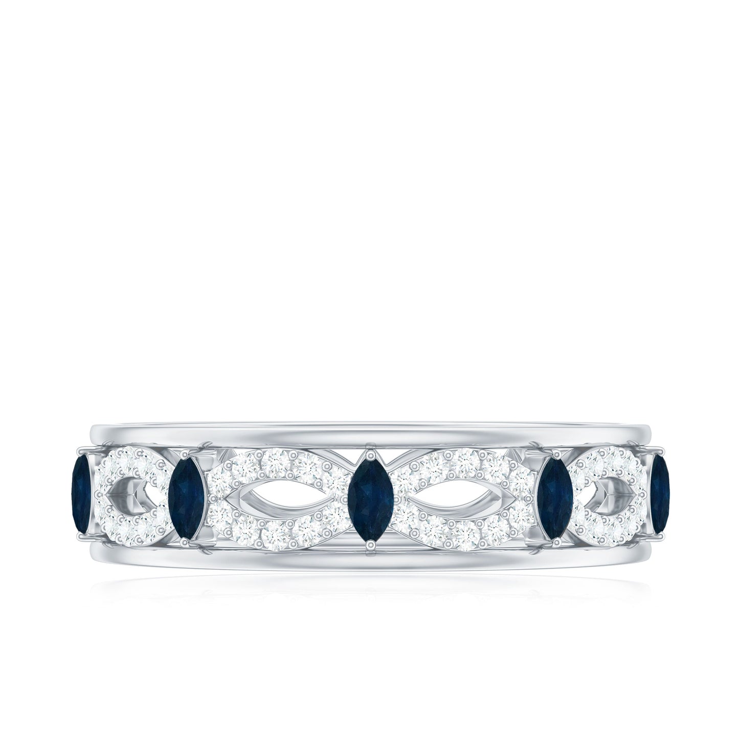 Natural Blue Sapphire Infinity Wedding Band with Diamond