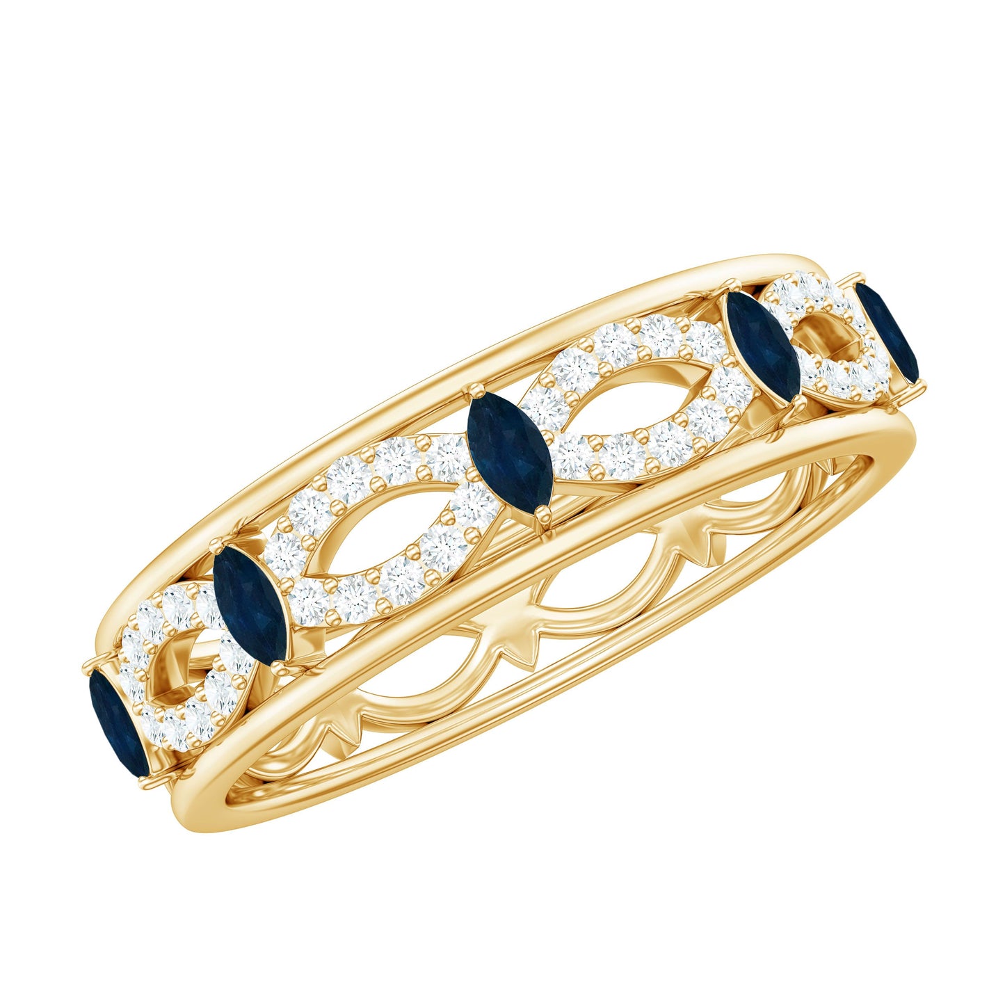 Natural Blue Sapphire Infinity Wedding Band with Diamond