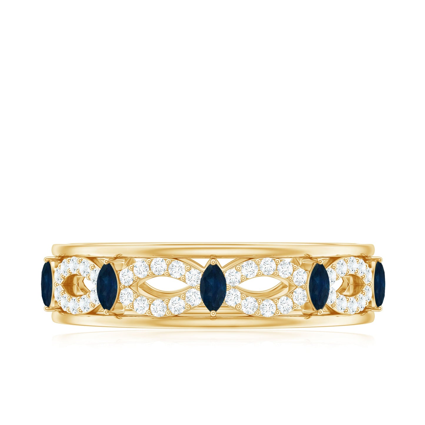 Natural Blue Sapphire Infinity Wedding Band with Diamond