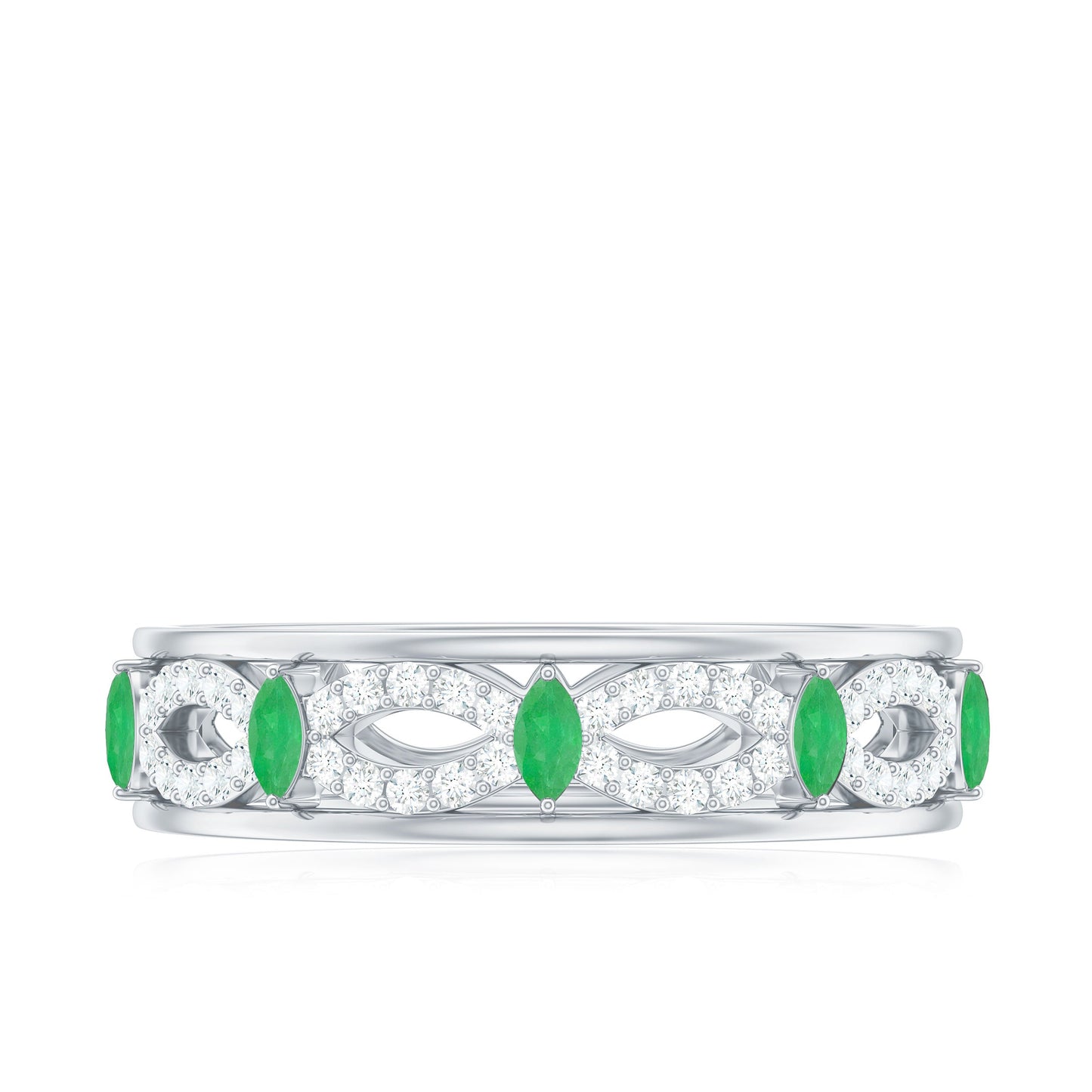 Genuine Emerald Diamond Eternity Wedding Band with Infinity Shank