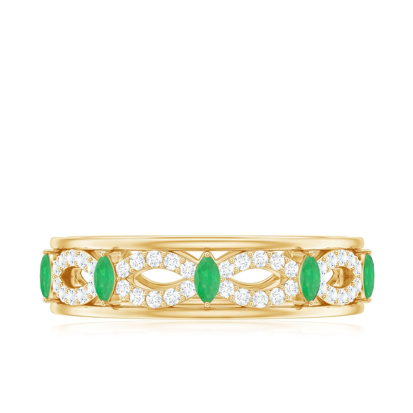 Genuine Emerald Diamond Eternity Wedding Band with Infinity Shank
