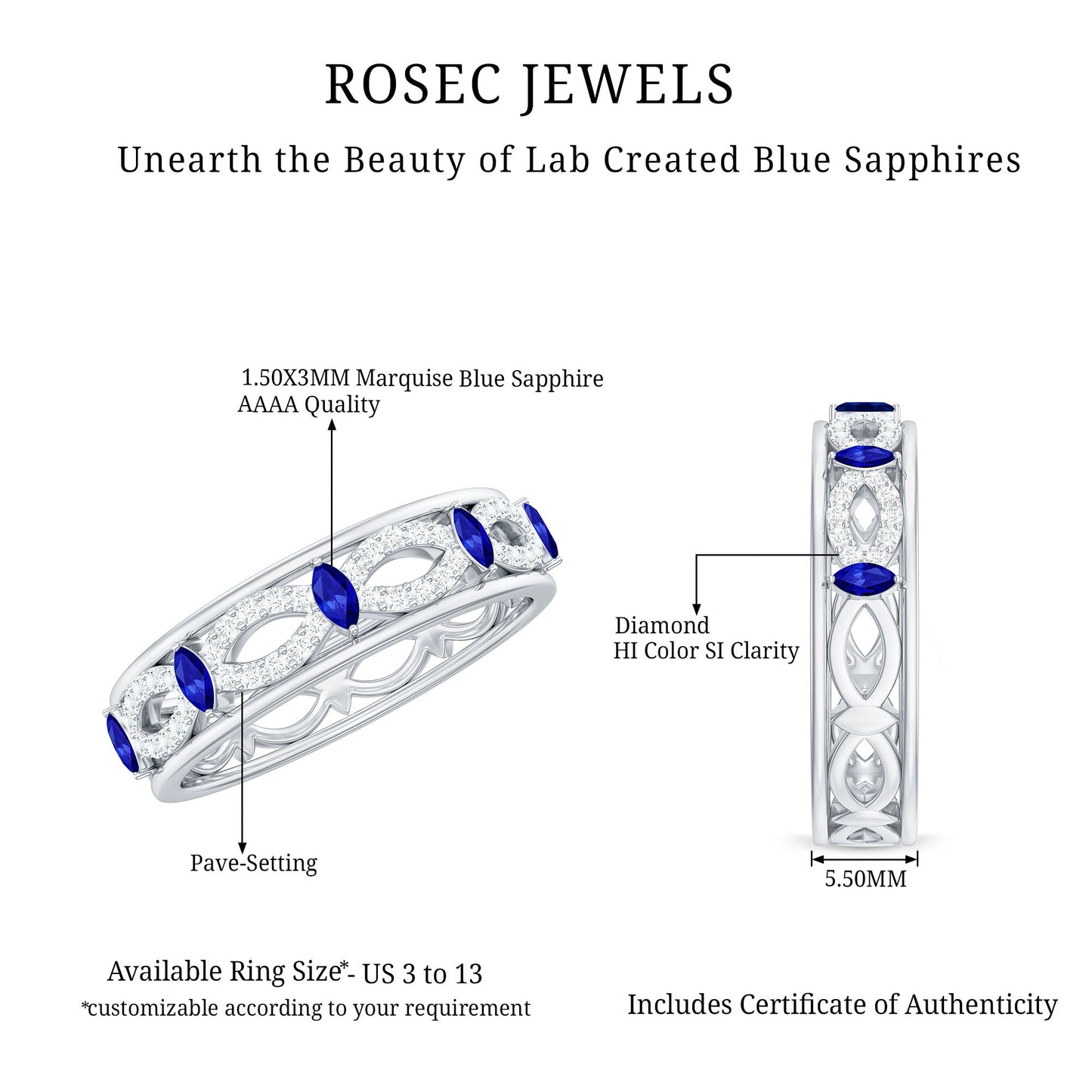Certified Lab Grown Blue Sapphire Infinity Band Ring with Diamond