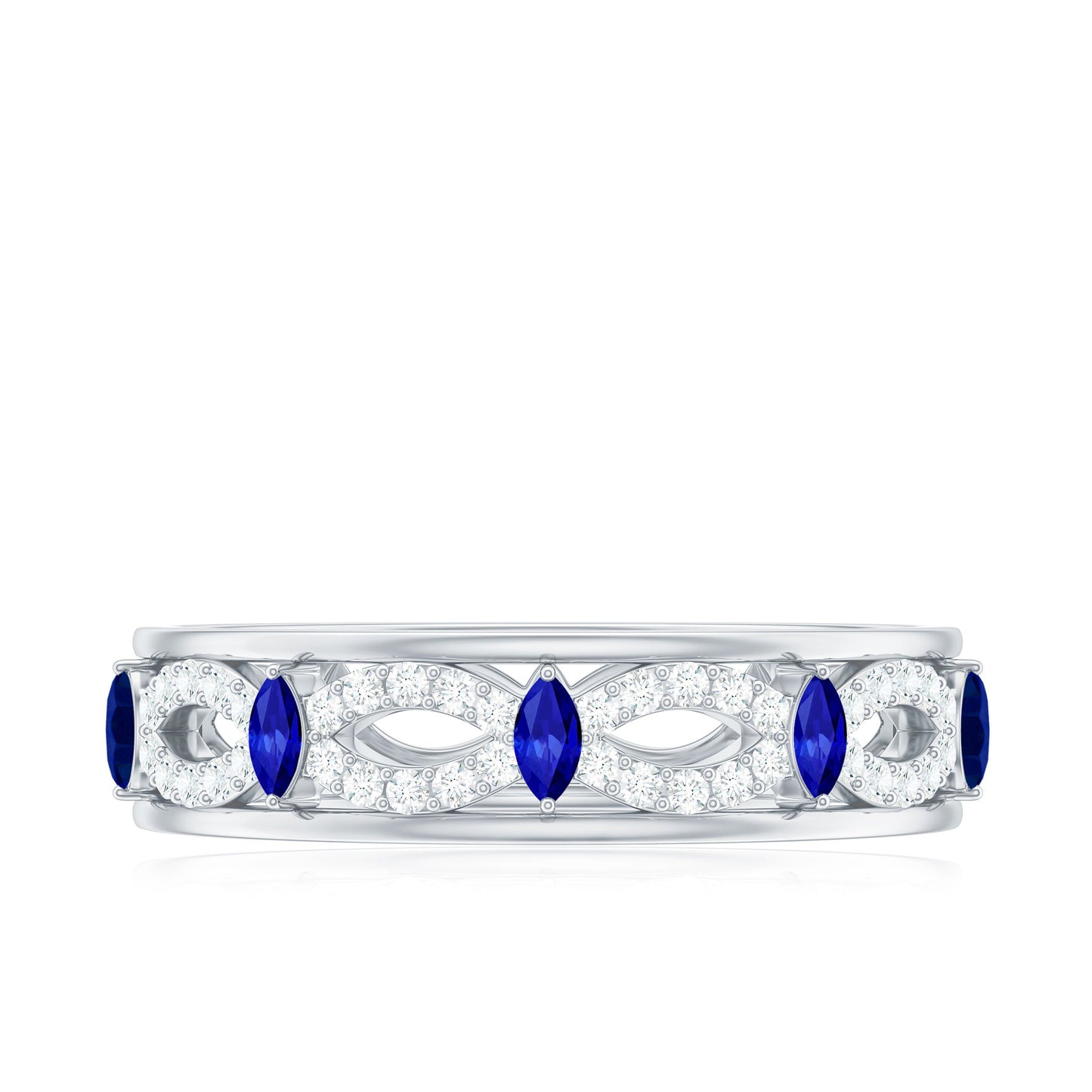 Certified Lab Grown Blue Sapphire Infinity Band Ring with Diamond