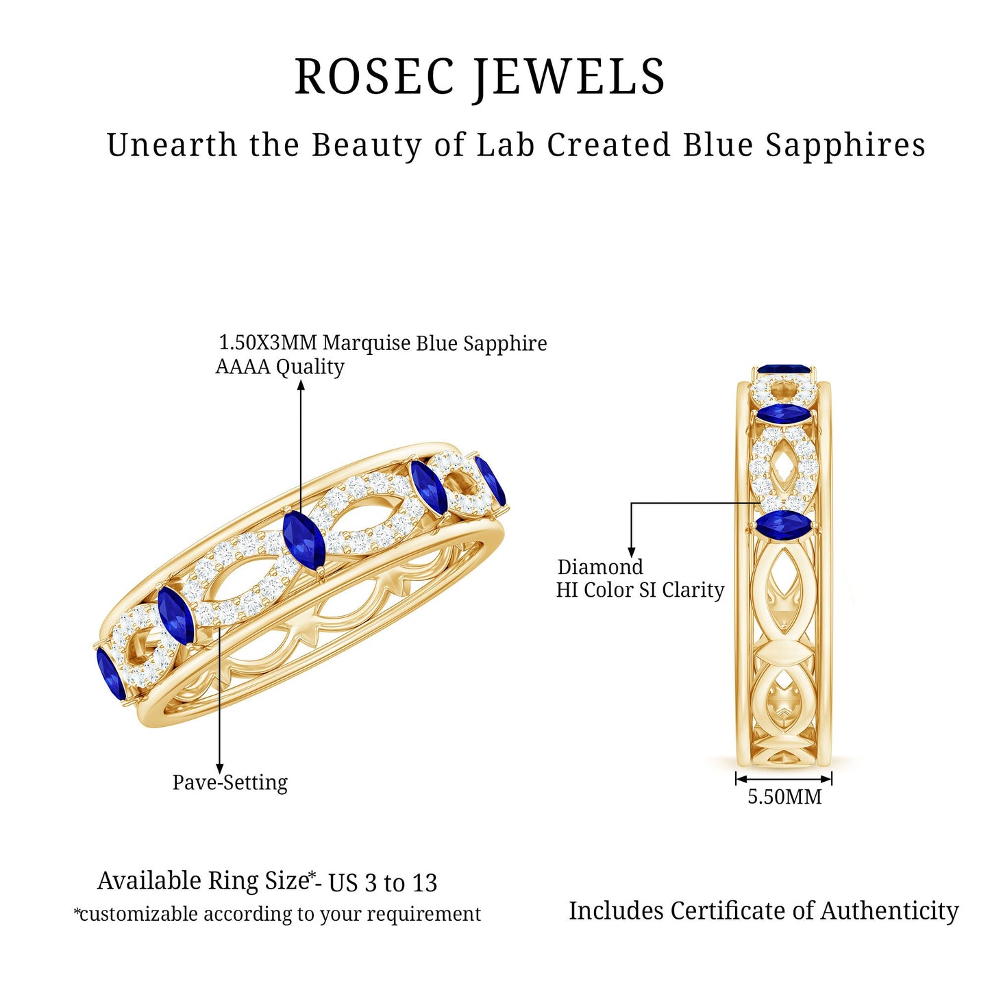 Certified Lab Grown Blue Sapphire Infinity Band Ring with Diamond