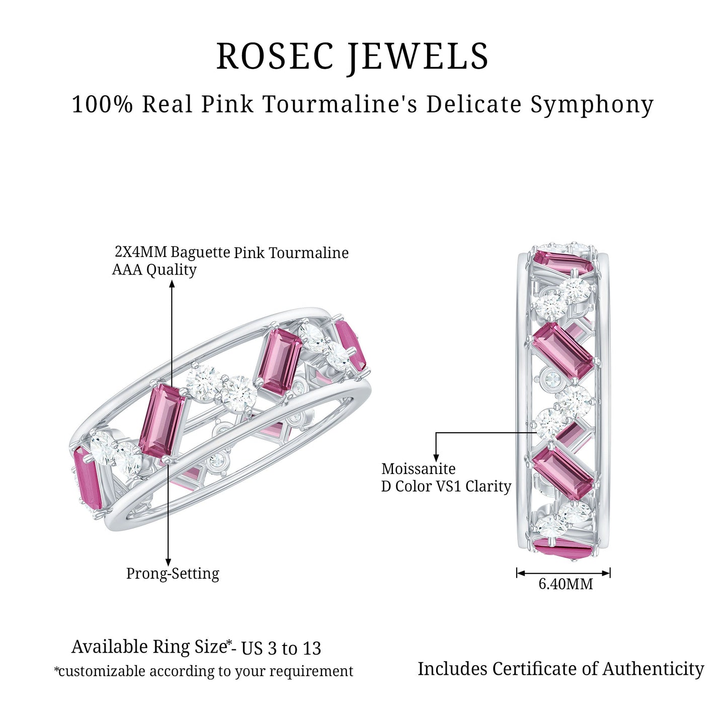 Certified Pink Tourmaline and Diamond Zig Zag Eternity Band