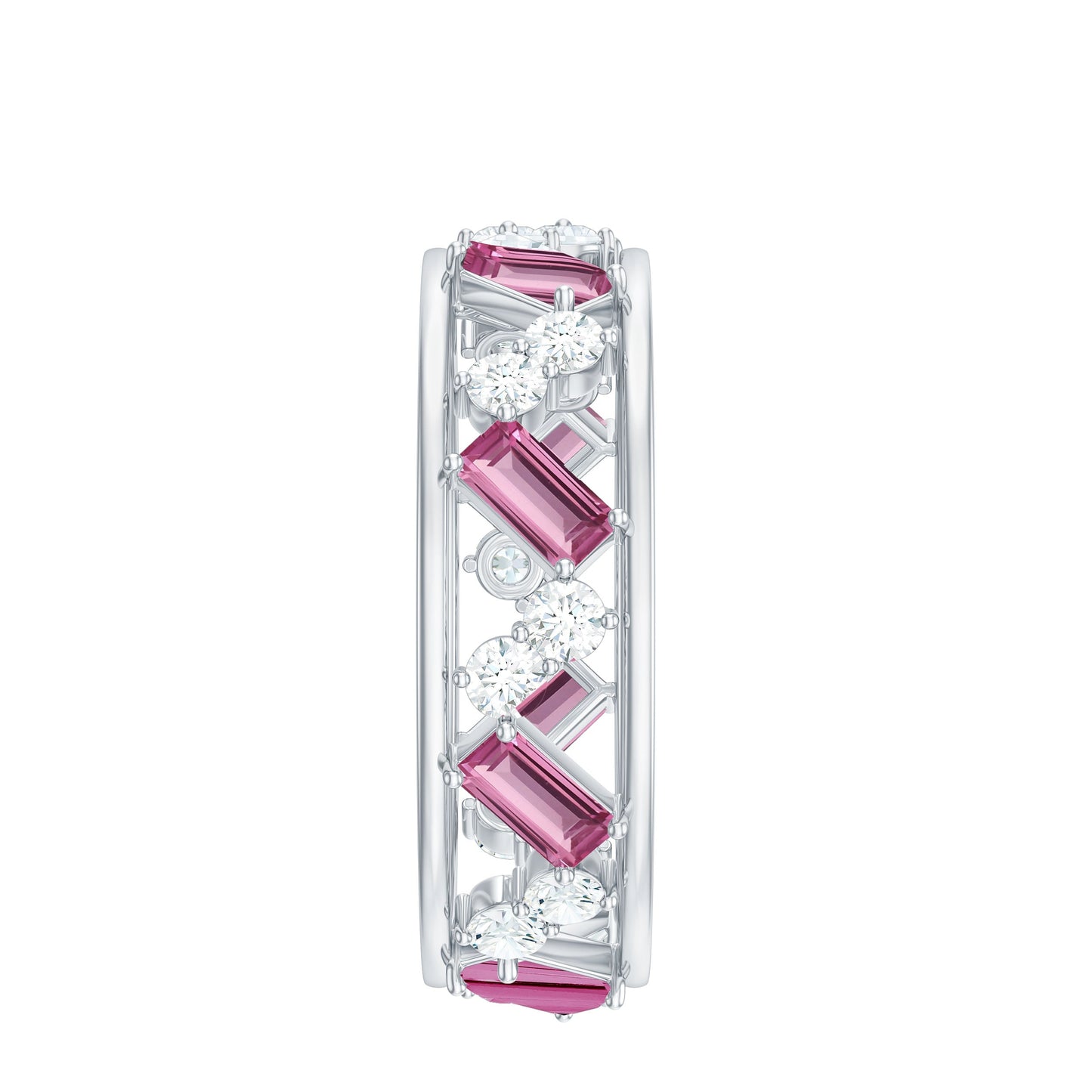 Certified Pink Tourmaline and Diamond Zig Zag Eternity Band