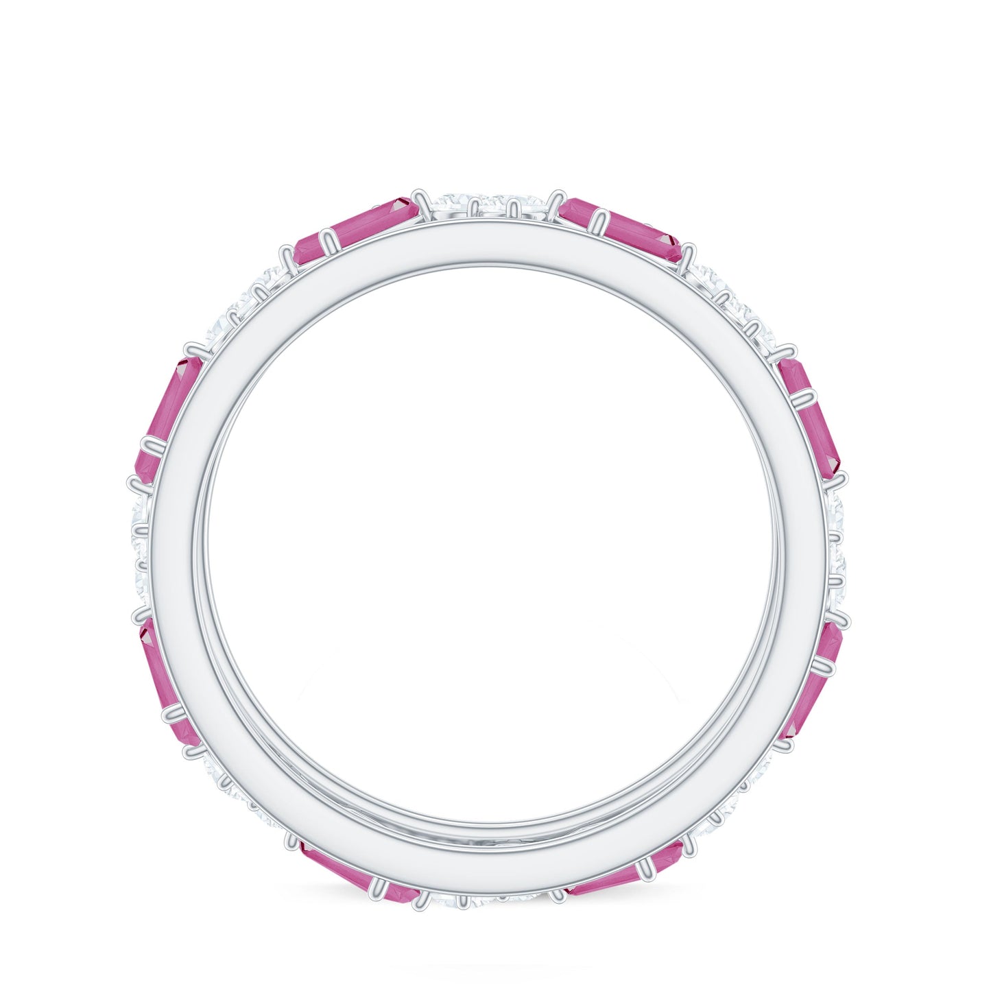 Certified Pink Tourmaline and Diamond Zig Zag Eternity Band