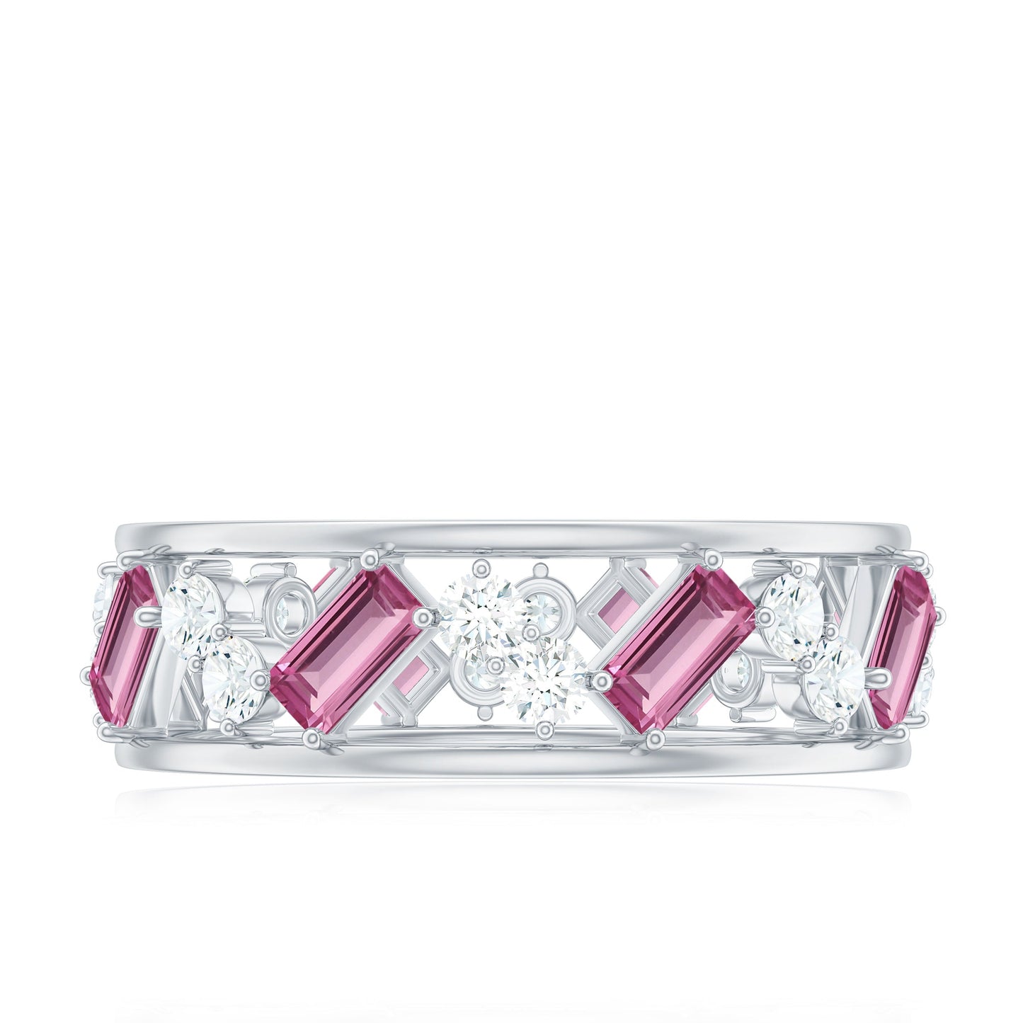 Certified Pink Tourmaline and Diamond Zig Zag Eternity Band