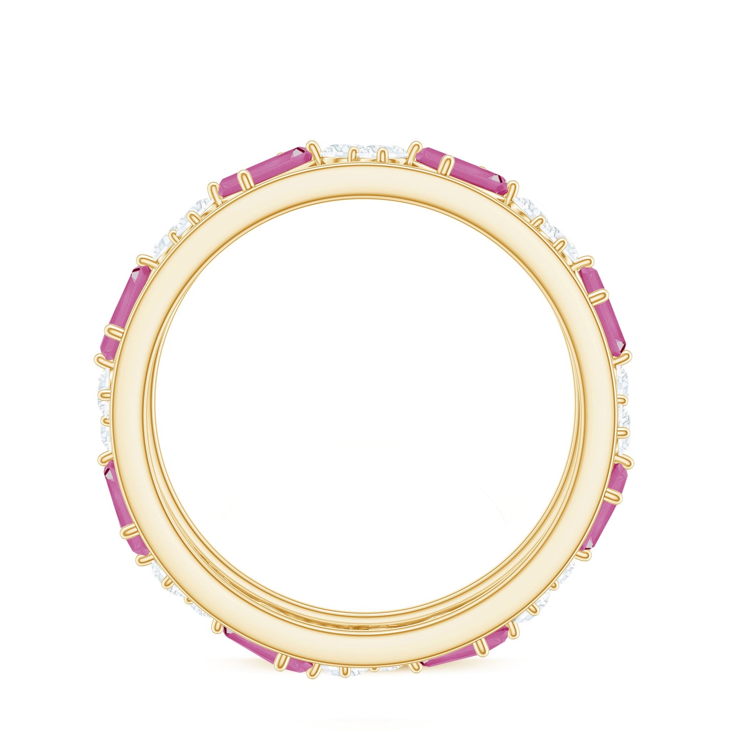 Certified Pink Tourmaline and Diamond Zig Zag Eternity Band