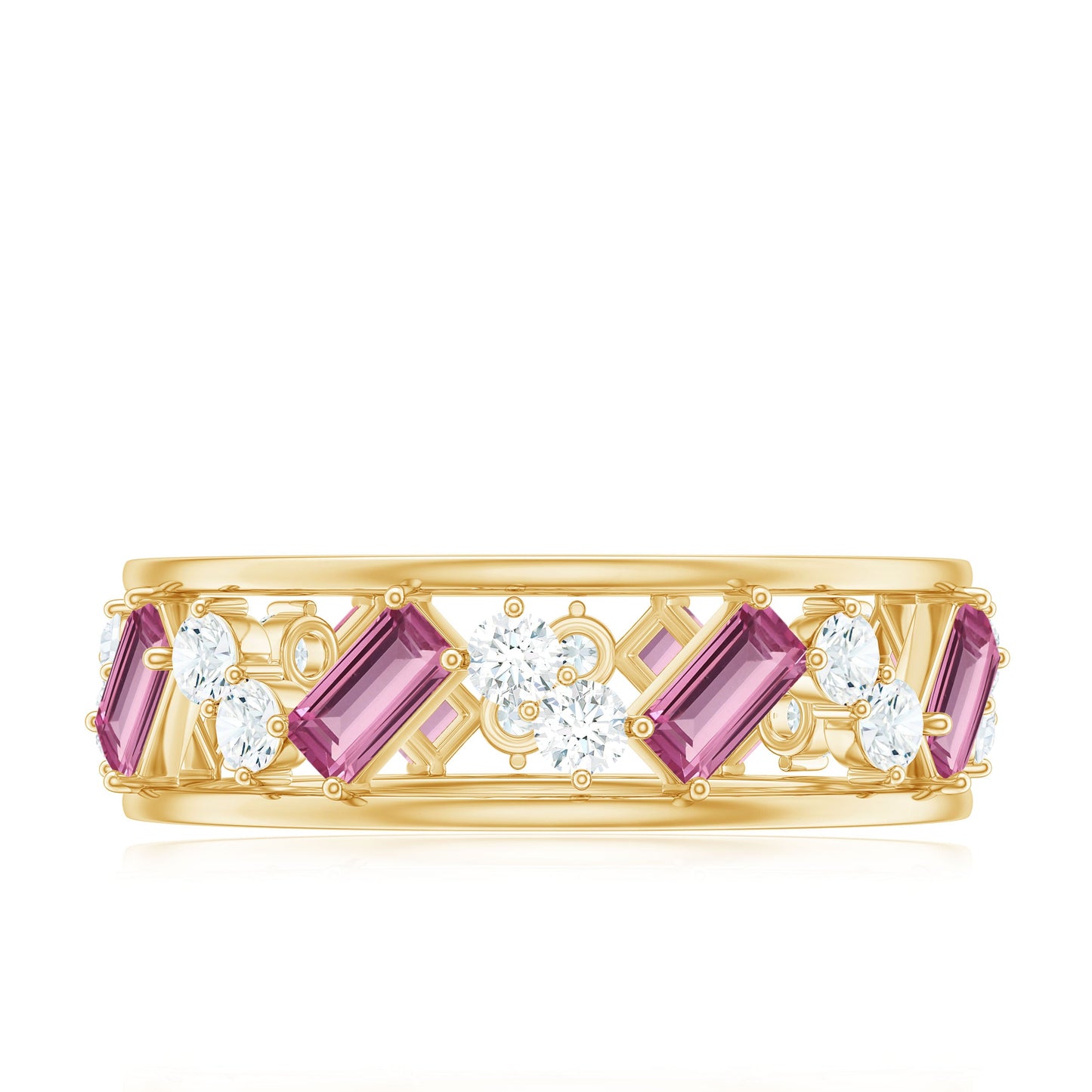Certified Pink Tourmaline and Diamond Zig Zag Eternity Band