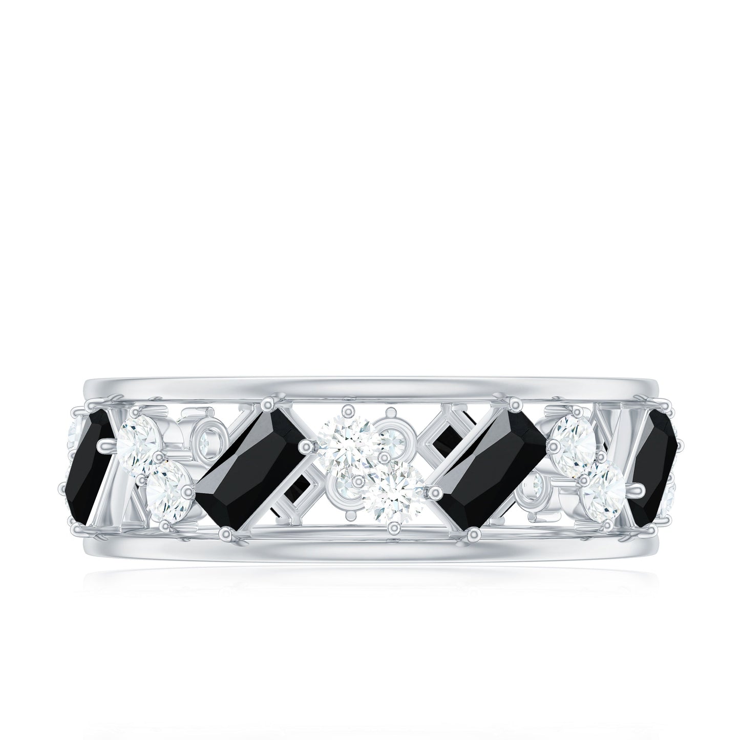 Black Onyx and Diamond Zig Zag Wide Wedding Band