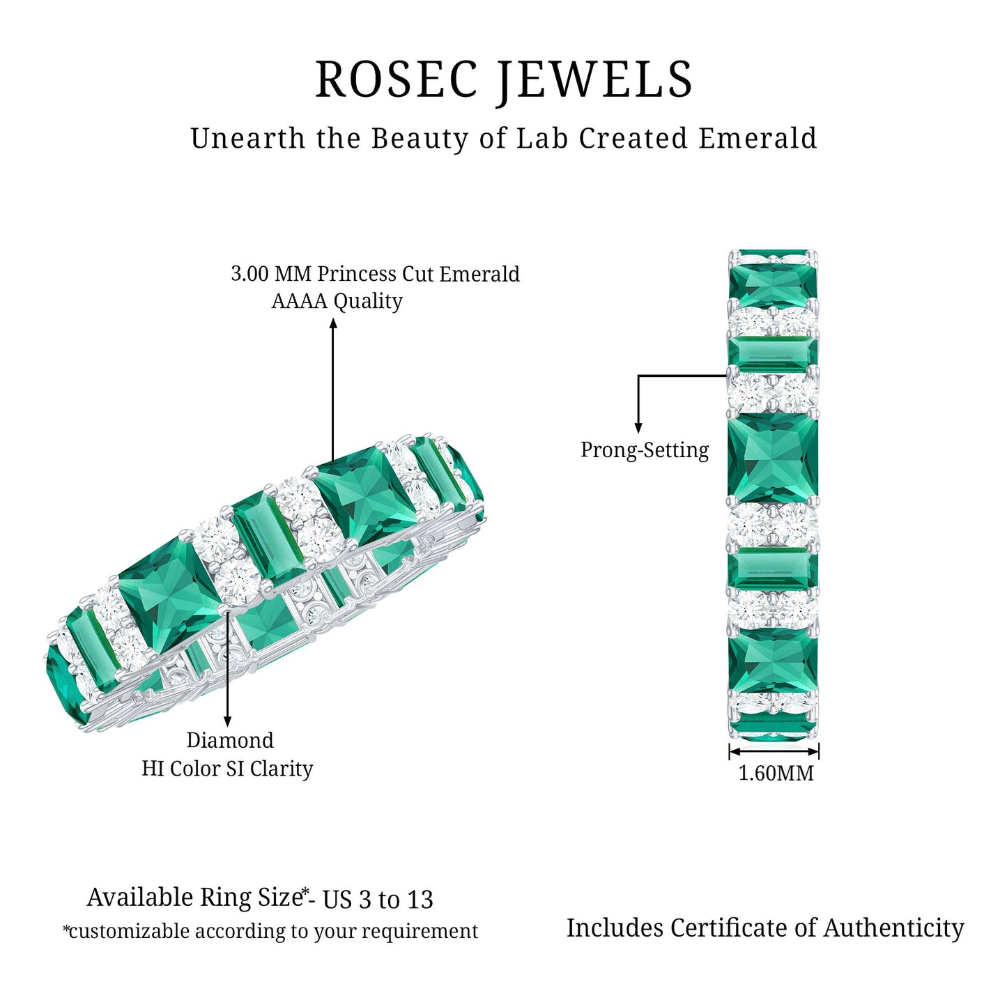 Certified Lab Grown Emerald Eternity Wedding Band with Diamond