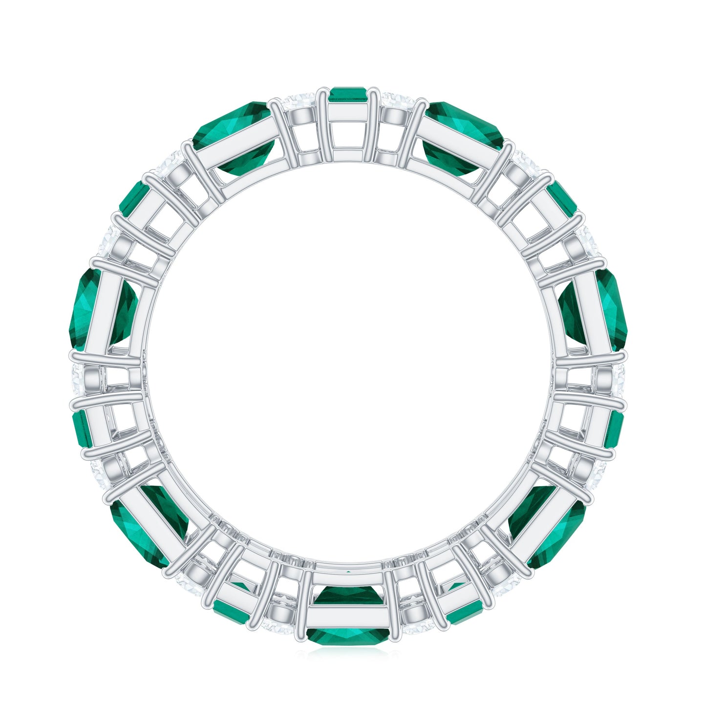 Certified Lab Grown Emerald Eternity Wedding Band with Diamond