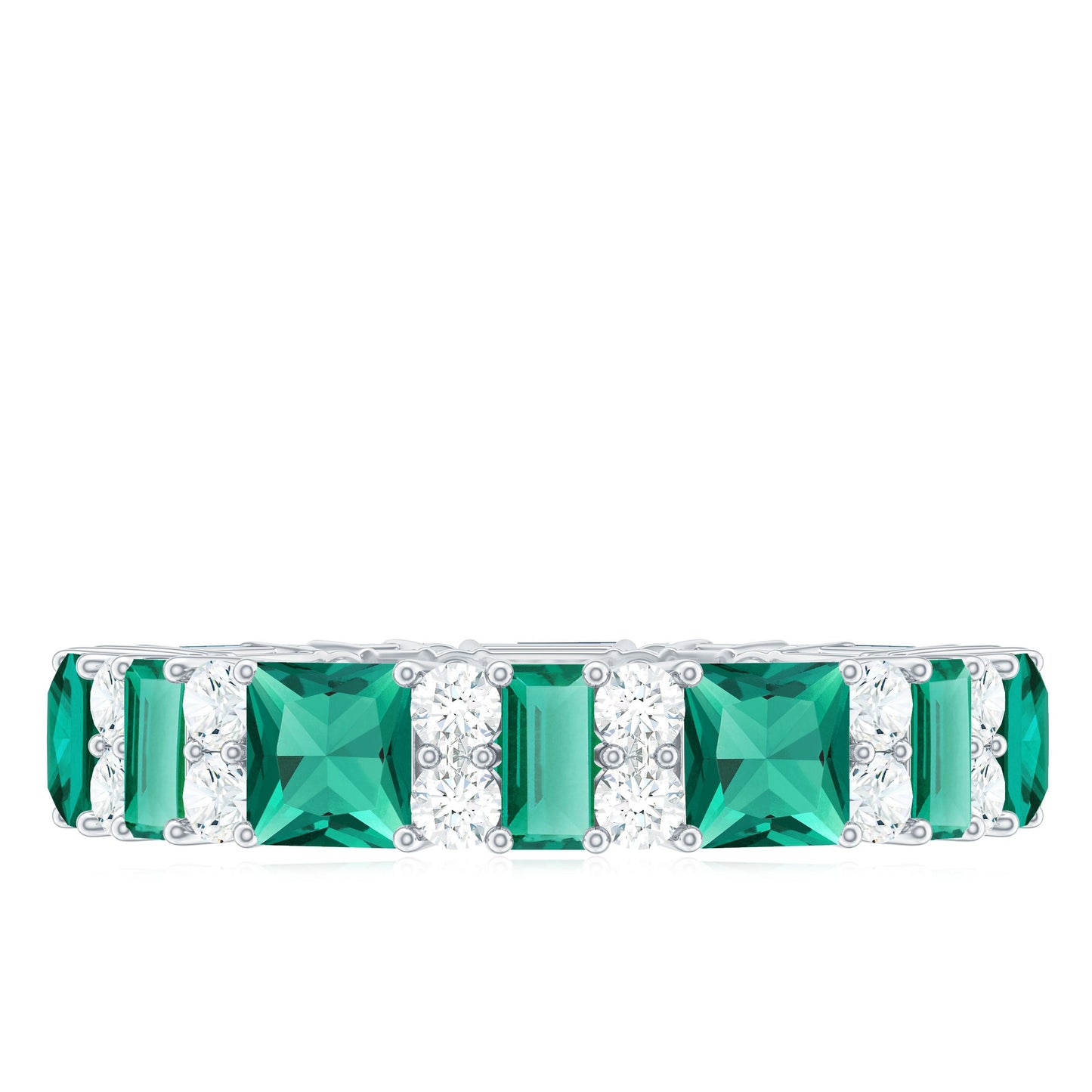 Certified Lab Grown Emerald Eternity Wedding Band with Diamond