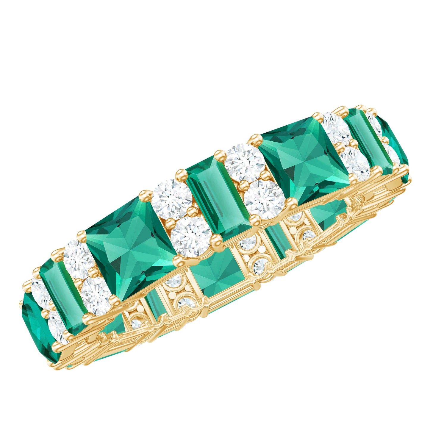 Certified Lab Grown Emerald Eternity Wedding Band with Diamond