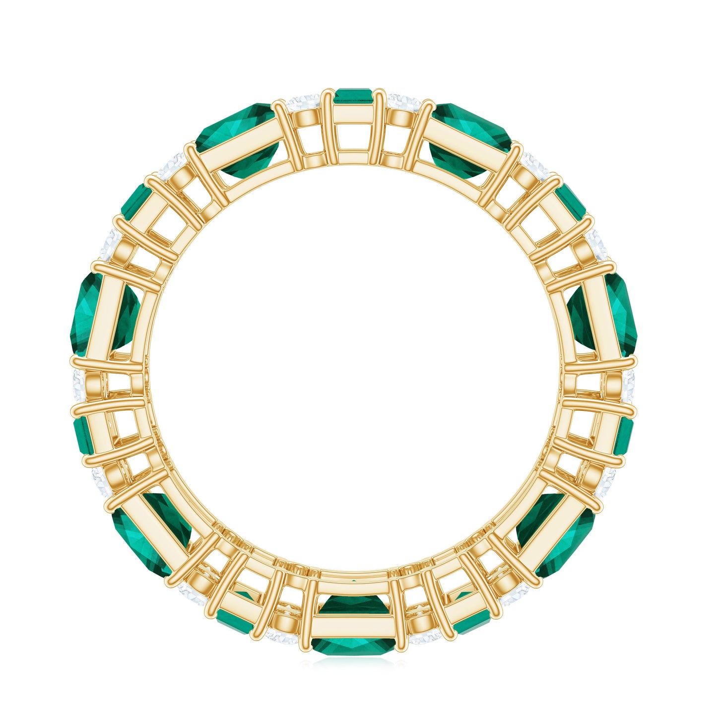 Certified Lab Grown Emerald Eternity Wedding Band with Diamond