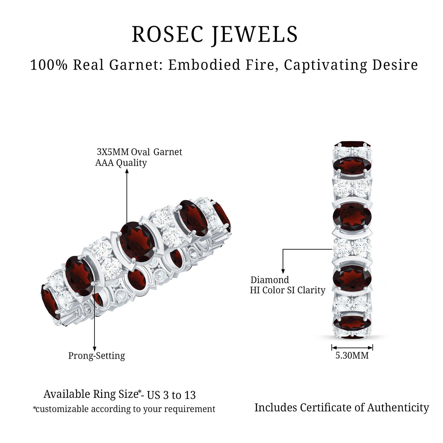 Natural Garnet Diamond Eternity Wedding Band Ring