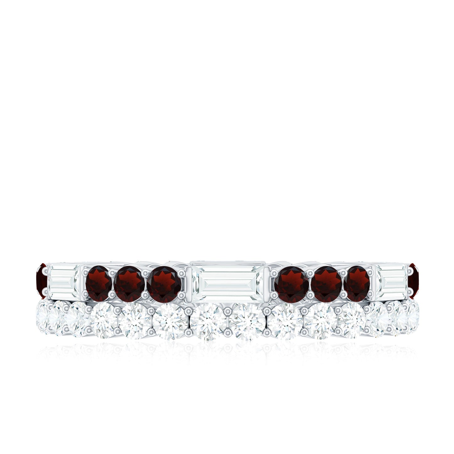 Certified Real Garnet Two Row Wedding Eternity Band Ring