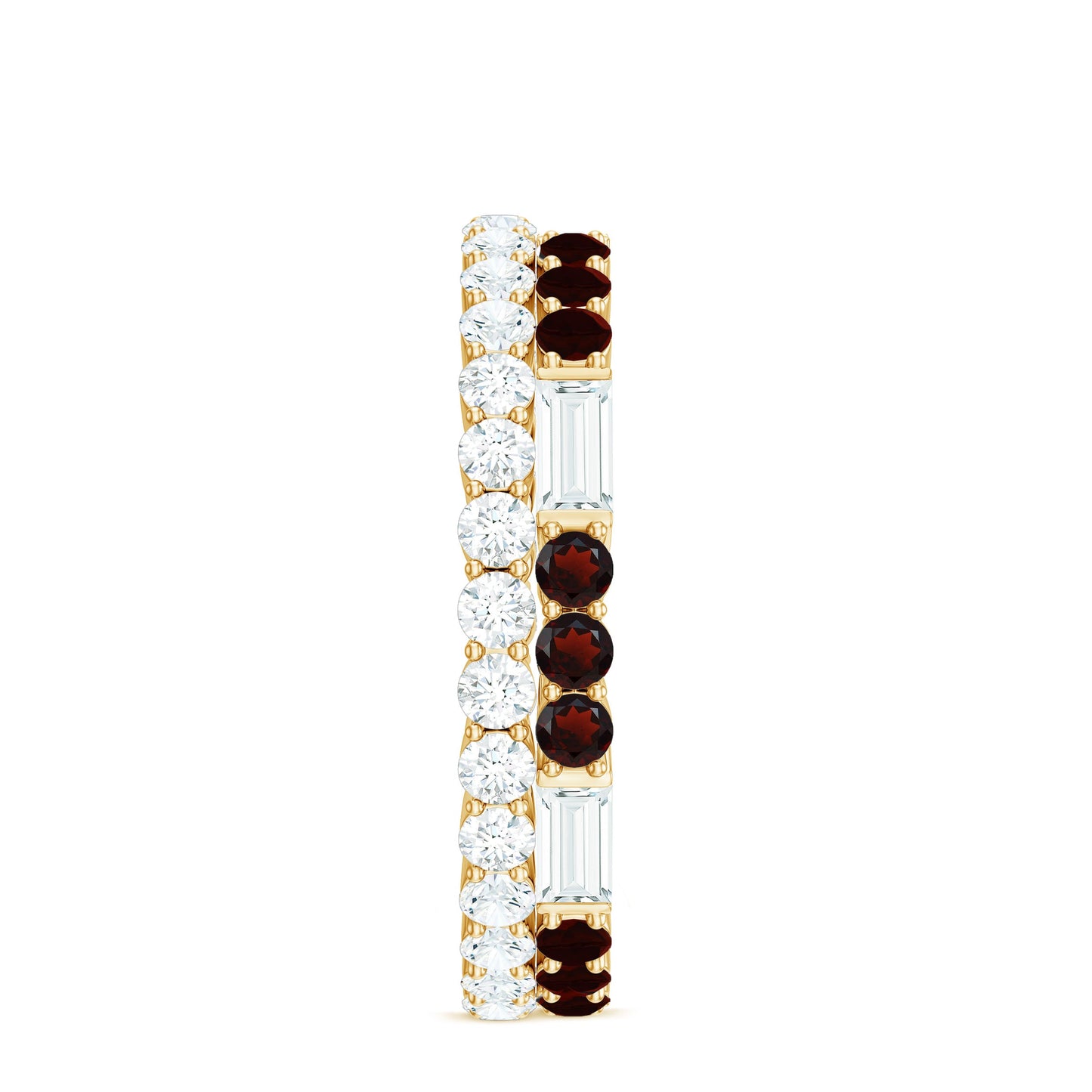 Certified Real Garnet Two Row Wedding Eternity Band Ring