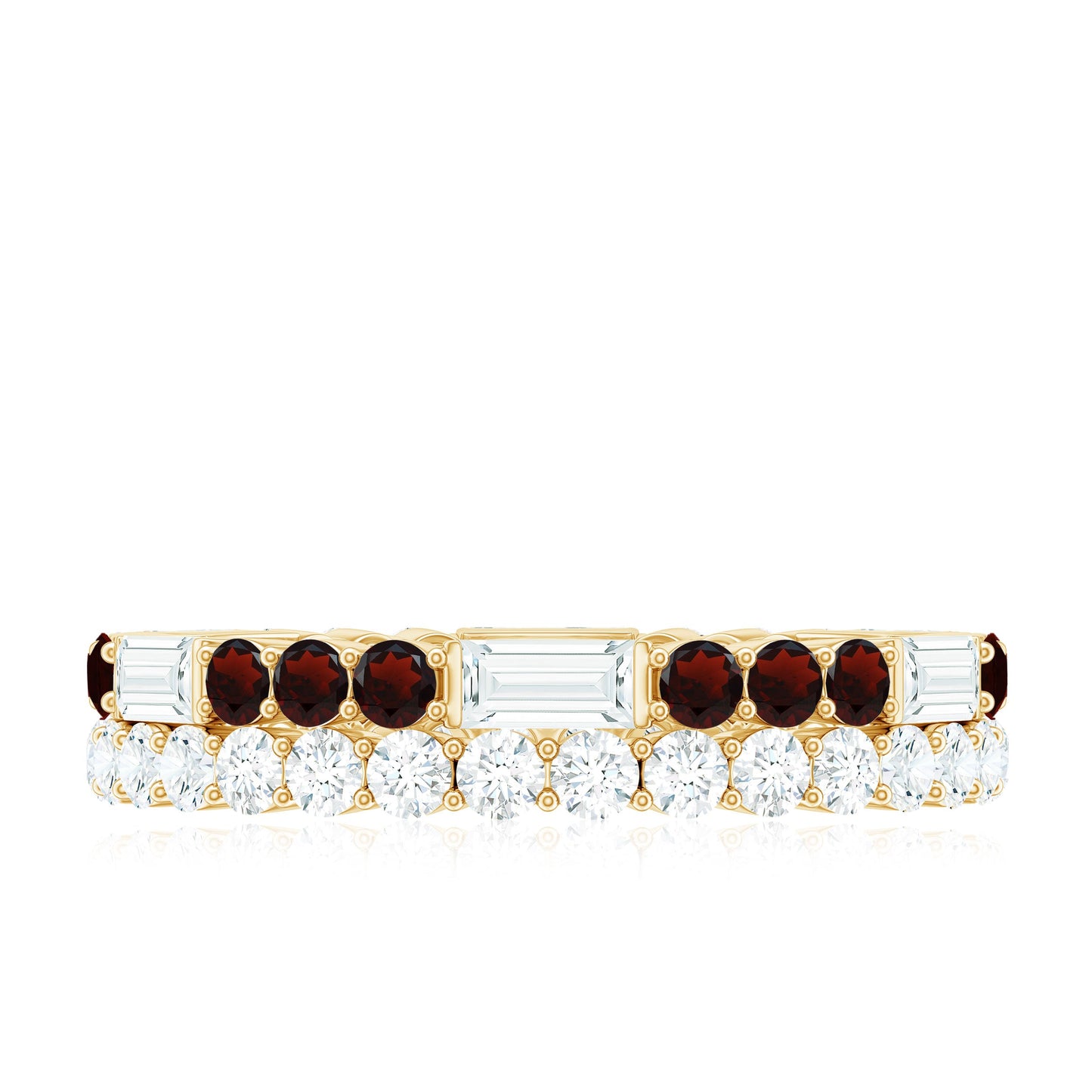 Certified Real Garnet Two Row Wedding Eternity Band Ring