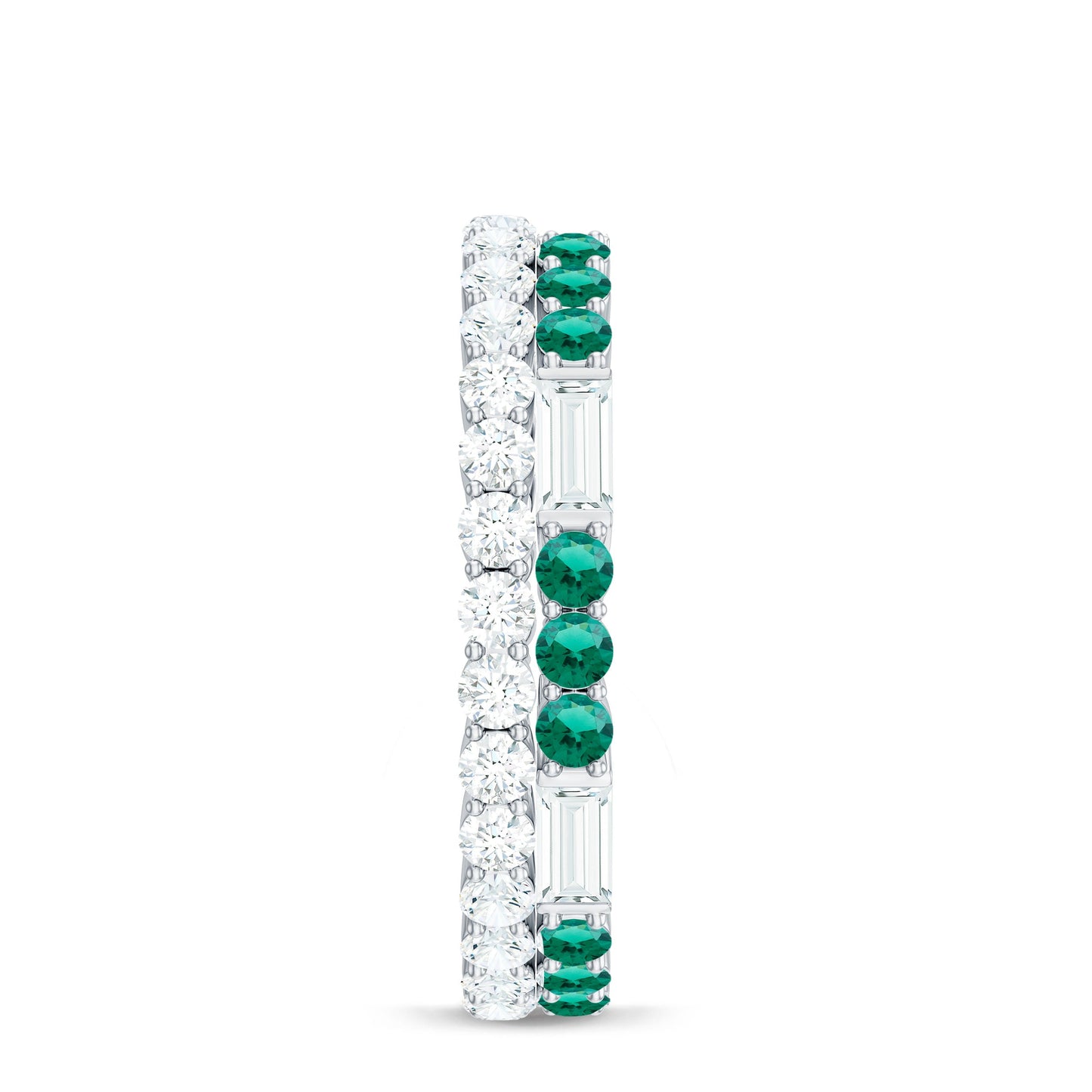 Certified Lab Grown Emerald Double Row Eternity Wedding Band