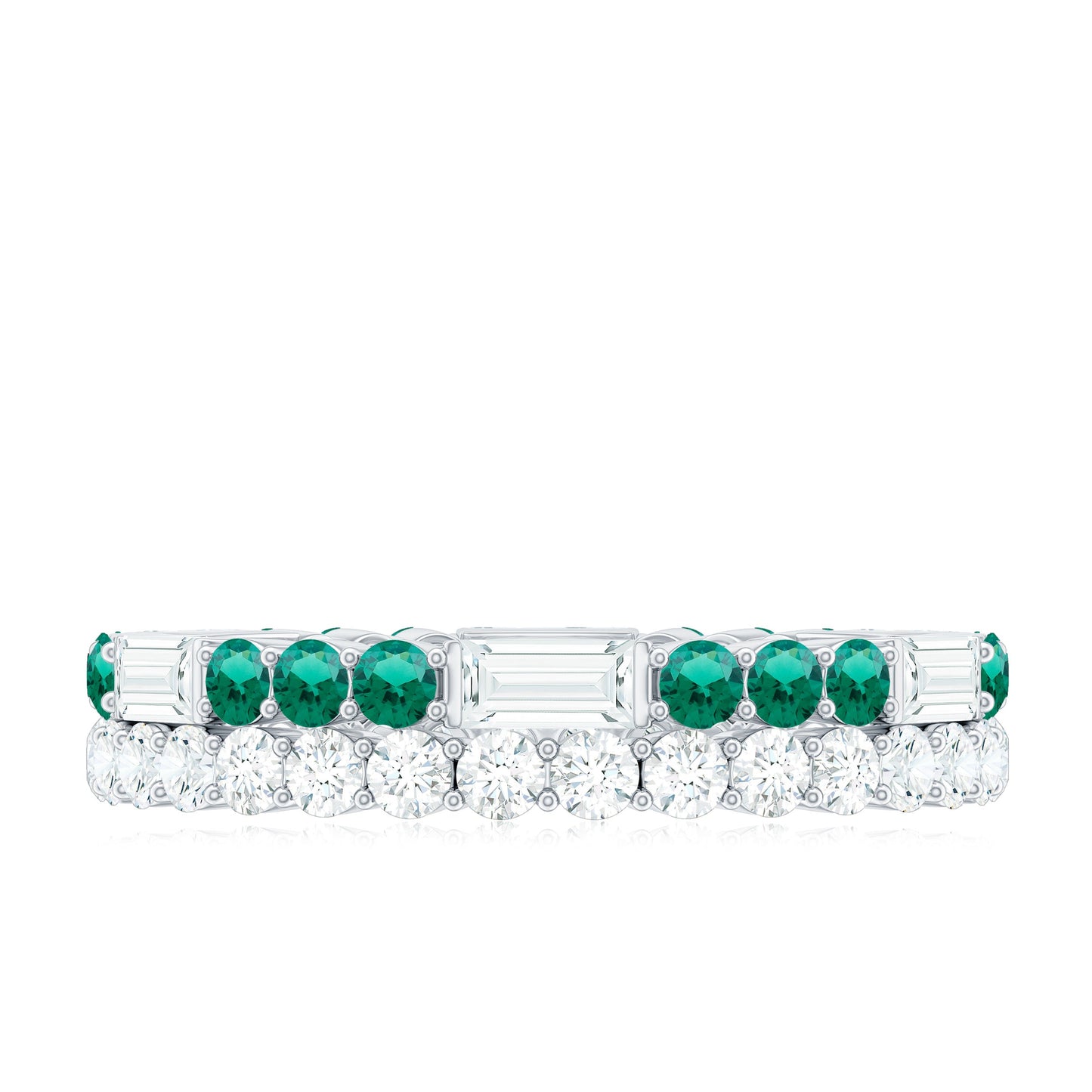 Certified Lab Grown Emerald Double Row Eternity Wedding Band