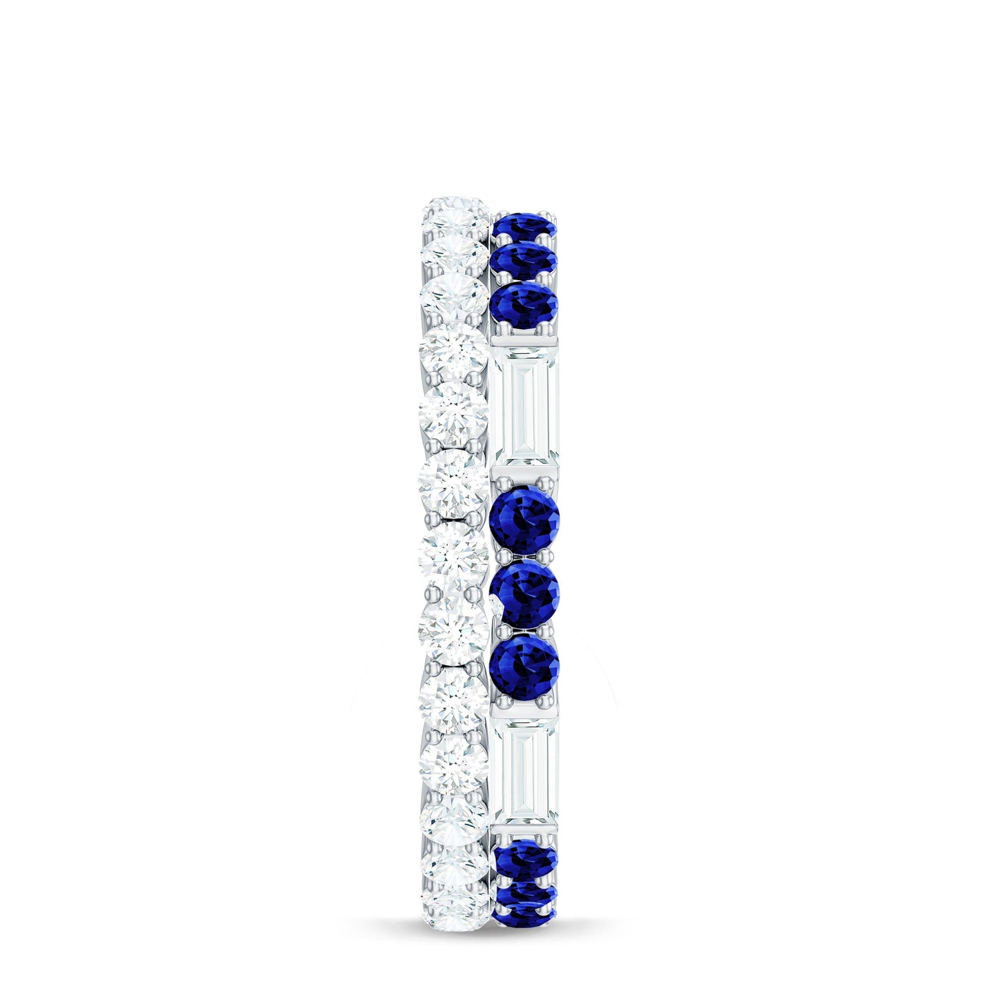 Certified Moissanite Eternity Band Ring with Lab Blue Sapphire