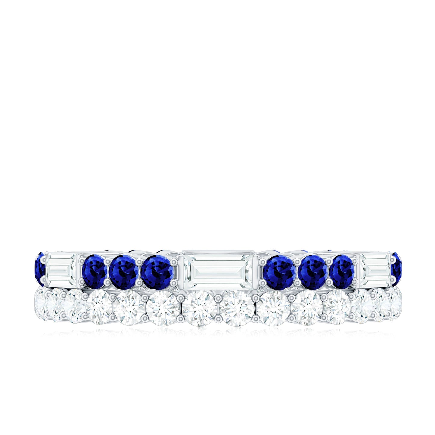 Certified Moissanite Eternity Band Ring with Lab Blue Sapphire
