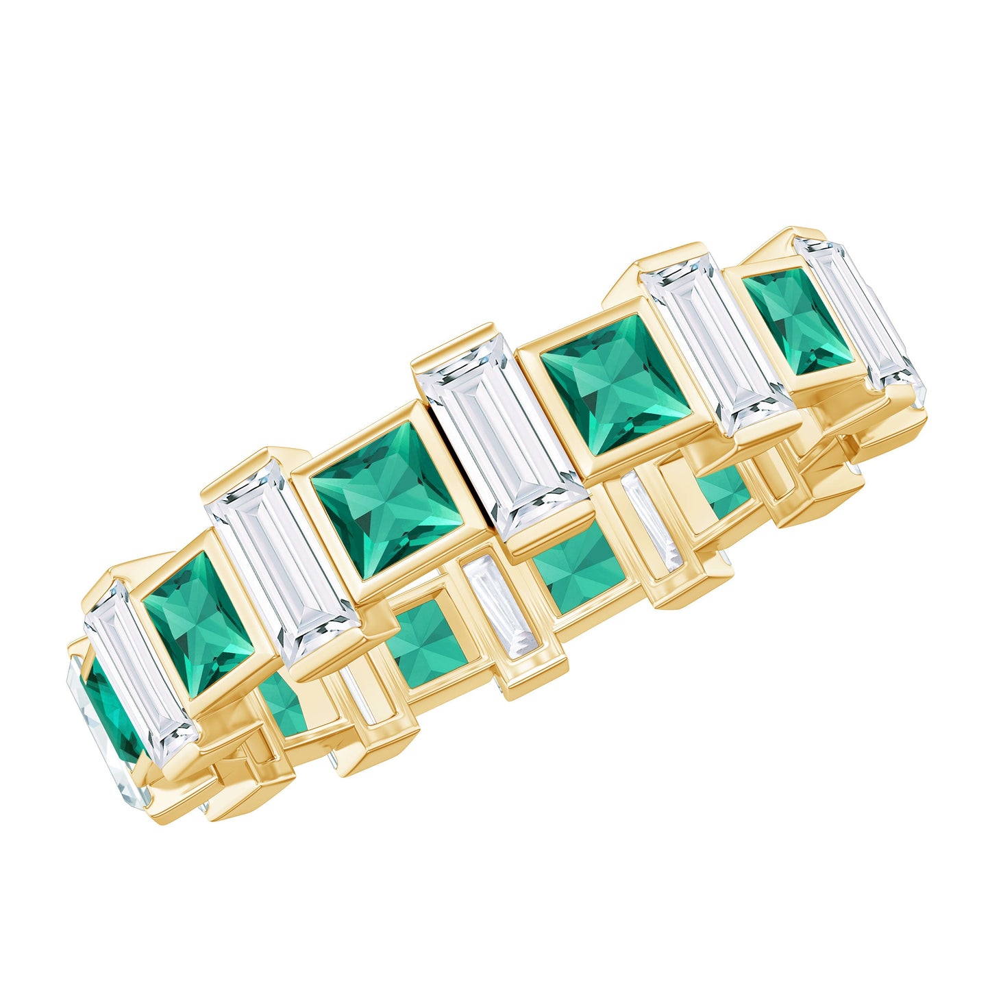 Certified Bezel Set Lab Grown Emerald Eternity Wedding Band with Moissanite