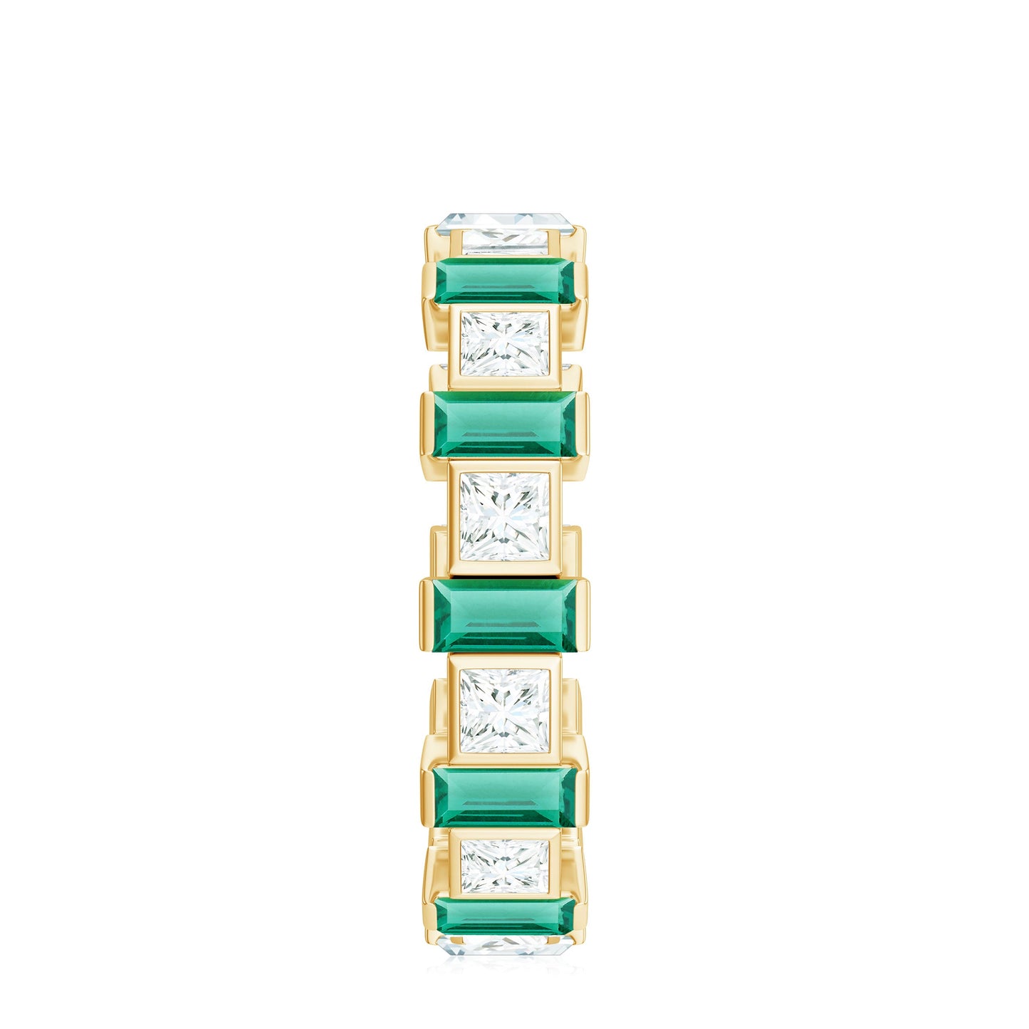 Certified Bezel Set Lab Grown Emerald Eternity Wedding Band with Moissanite