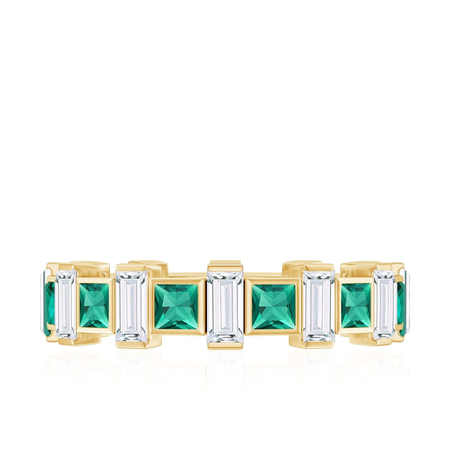 Certified Bezel Set Lab Grown Emerald Eternity Wedding Band with Moissanite