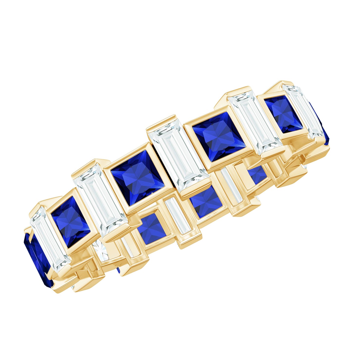 Certified Lab Grown Blue Sapphire Eternity Band with Moissanite