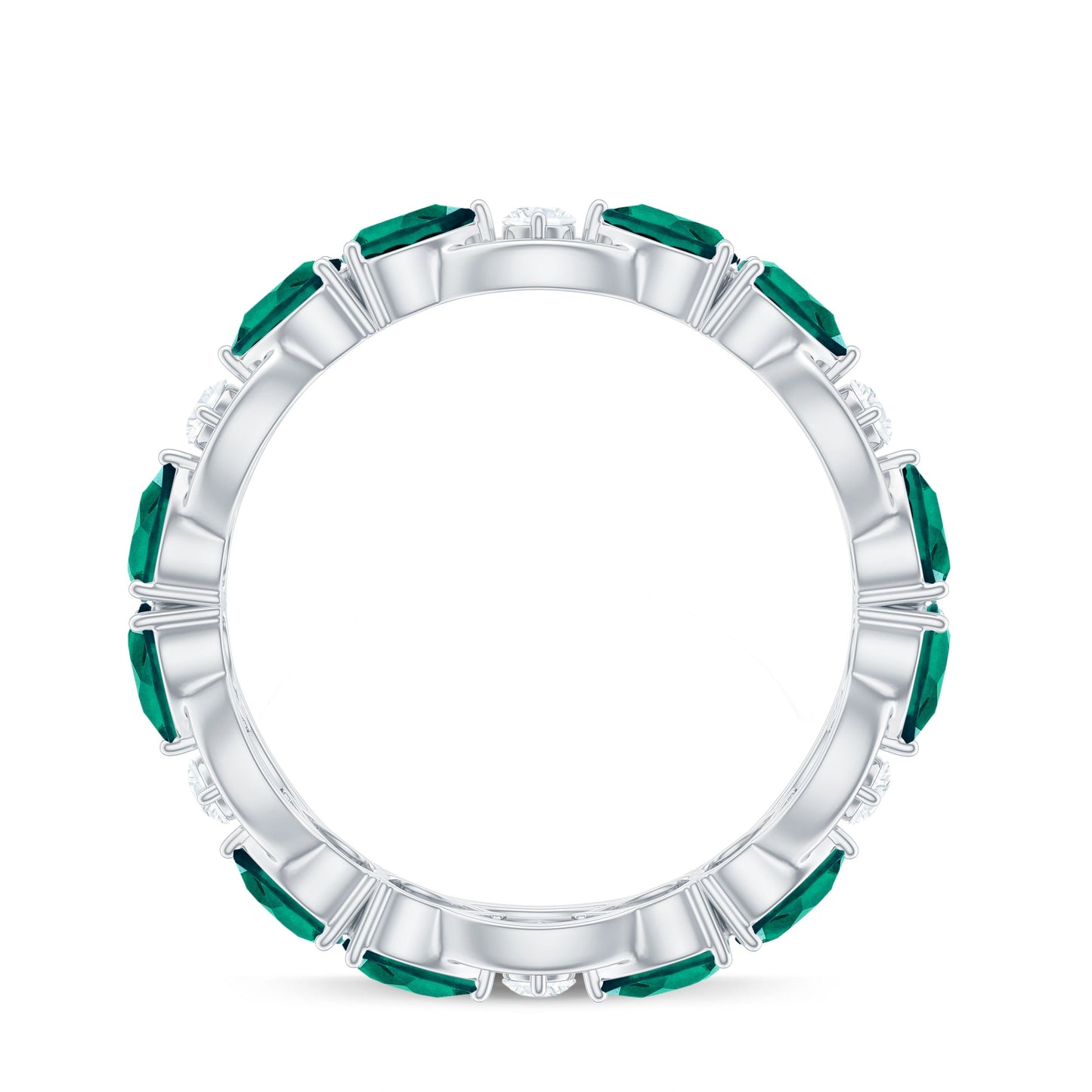 Certified Pear Shape Lab Grown Emerald Eternity Band in East West Style