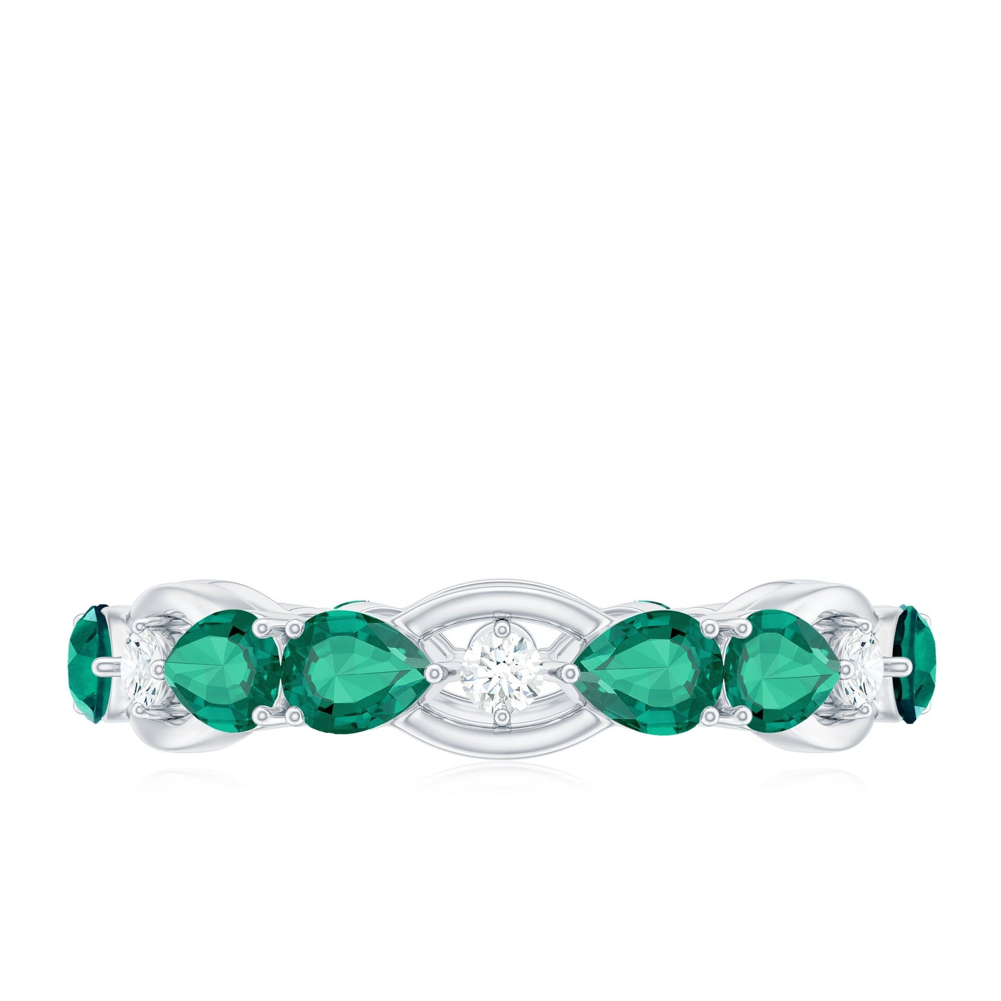 Certified Pear Shape Lab Grown Emerald Eternity Band in East West Style
