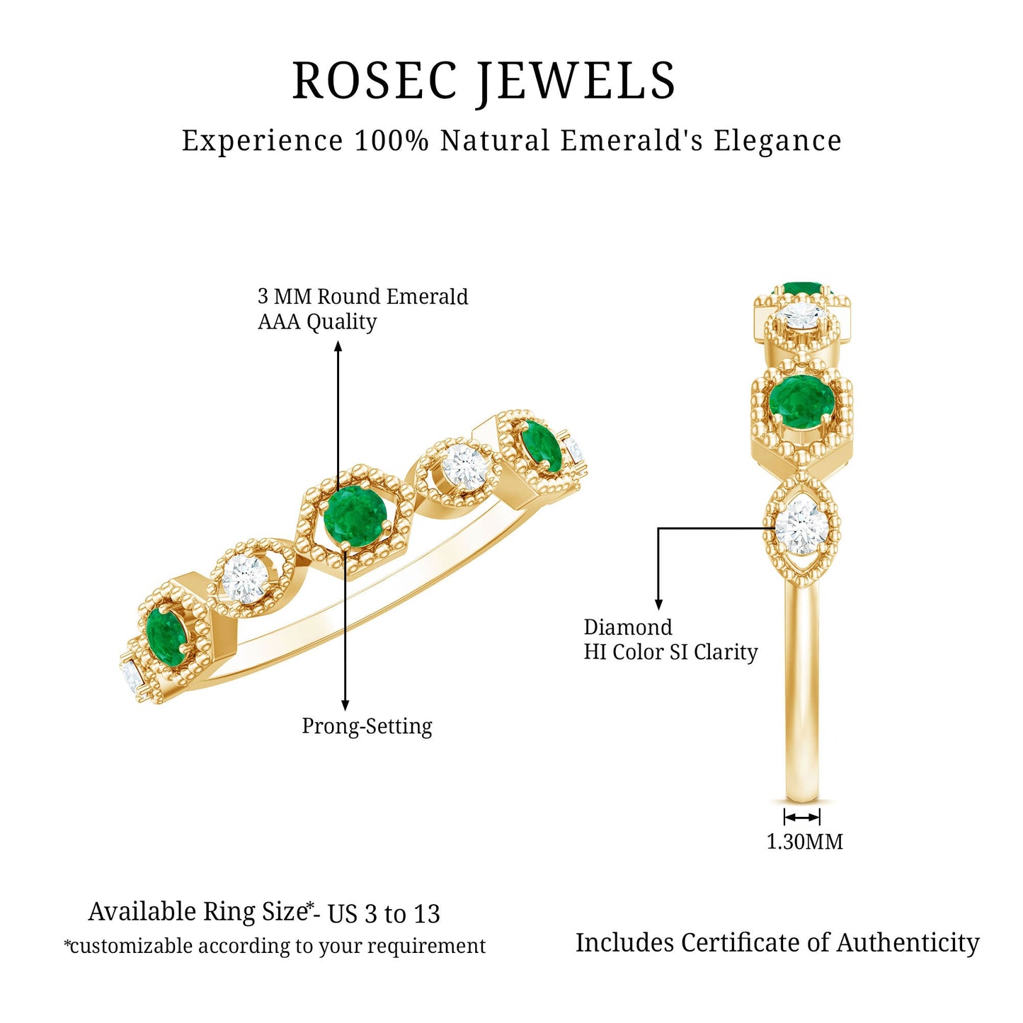 Certified Natural Emerald Art Deco Half Eternity Ring with Diamond