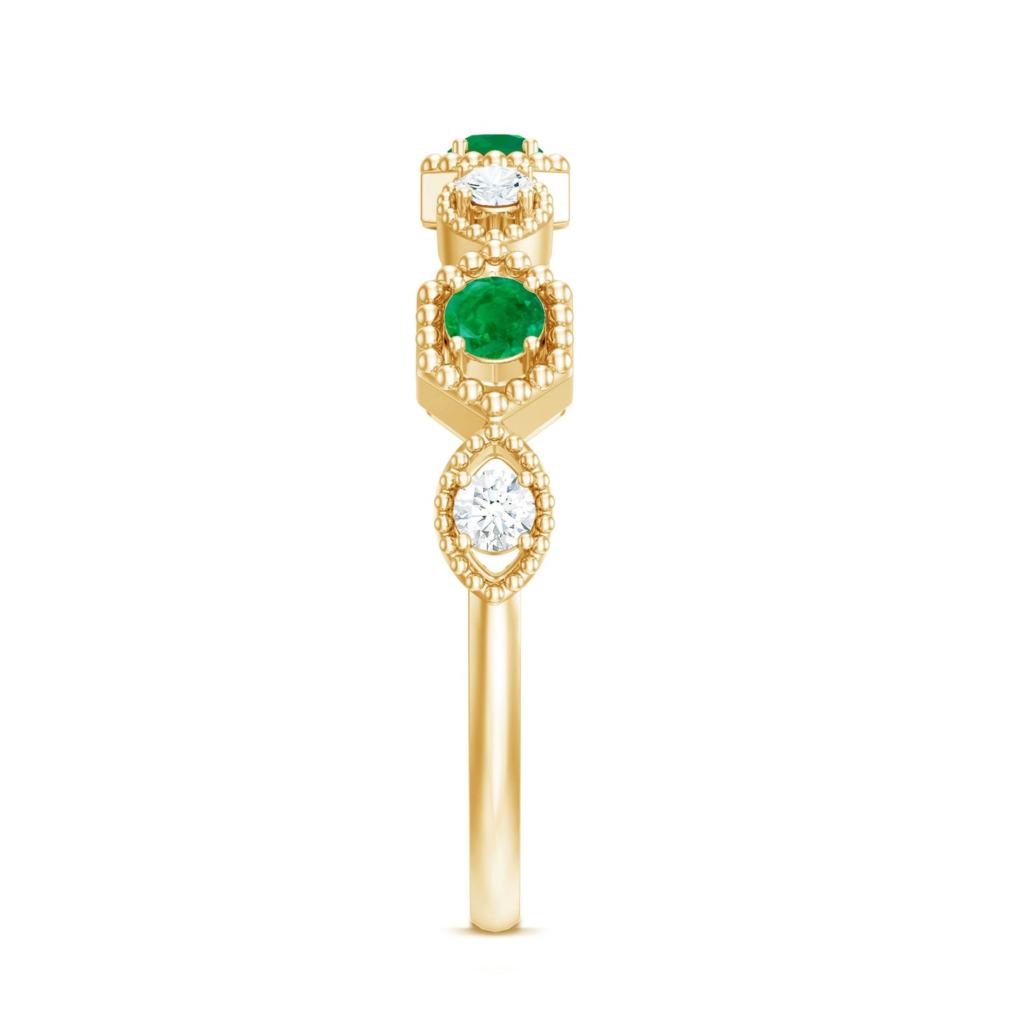 Certified Natural Emerald Art Deco Half Eternity Ring with Diamond