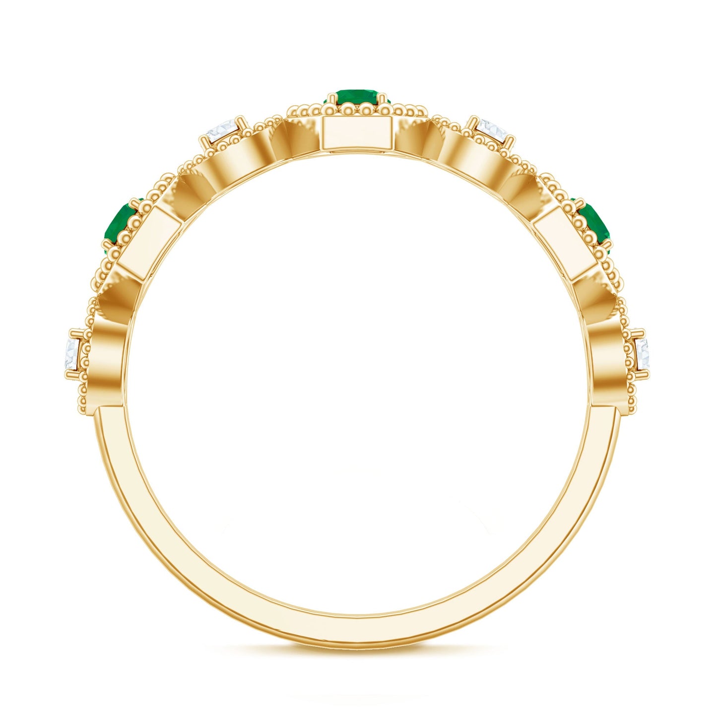 Certified Natural Emerald Art Deco Half Eternity Ring with Diamond