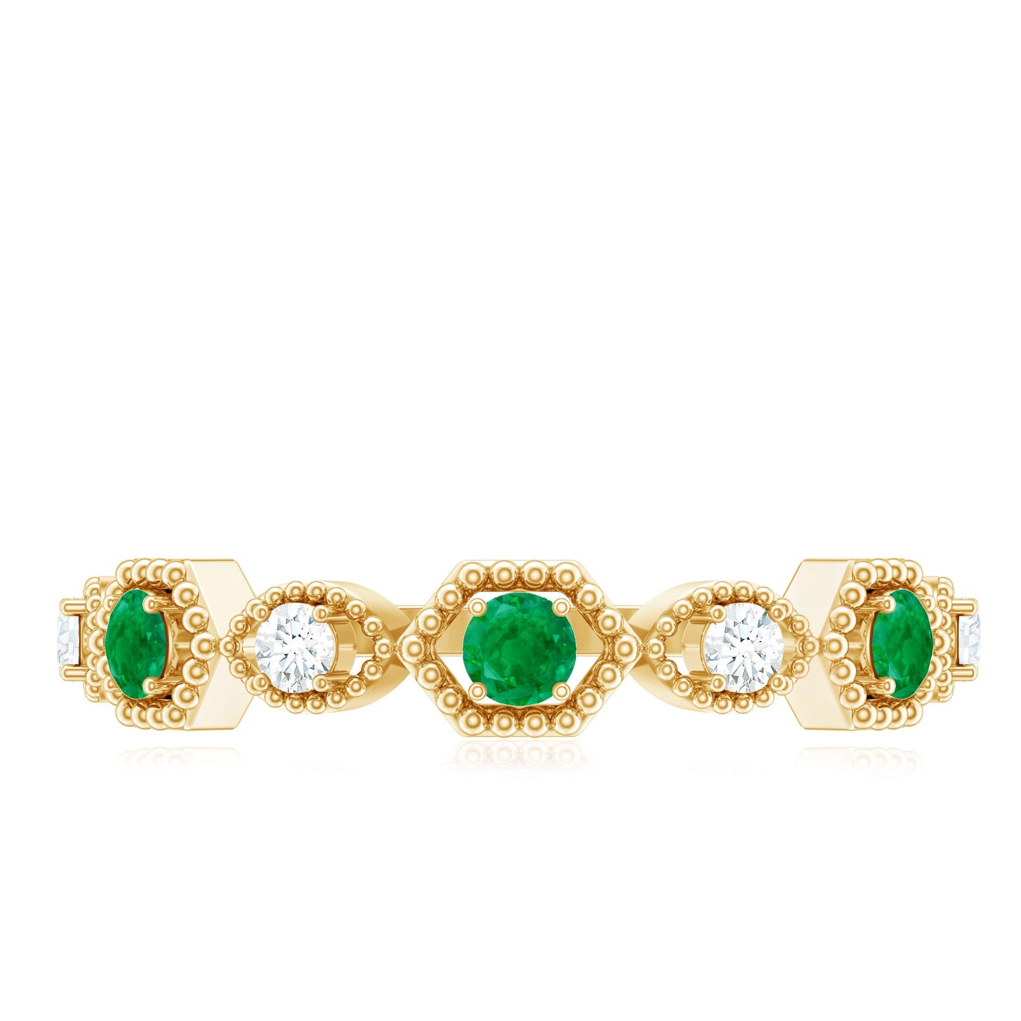 Certified Natural Emerald Art Deco Half Eternity Ring with Diamond